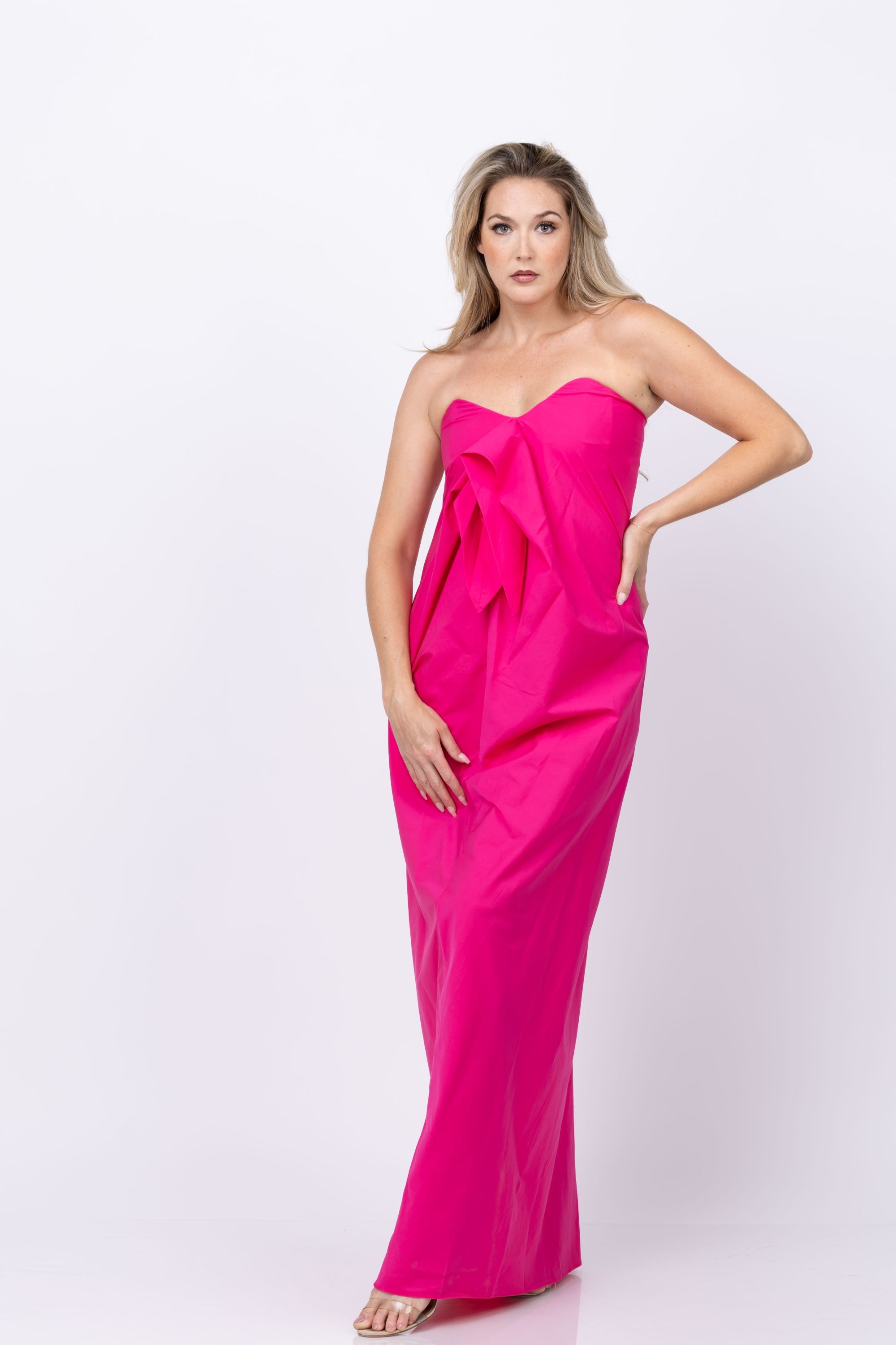 caroline constas maxi dress Caroline Constas Kaia Tie Front Gown In Pink Peacock