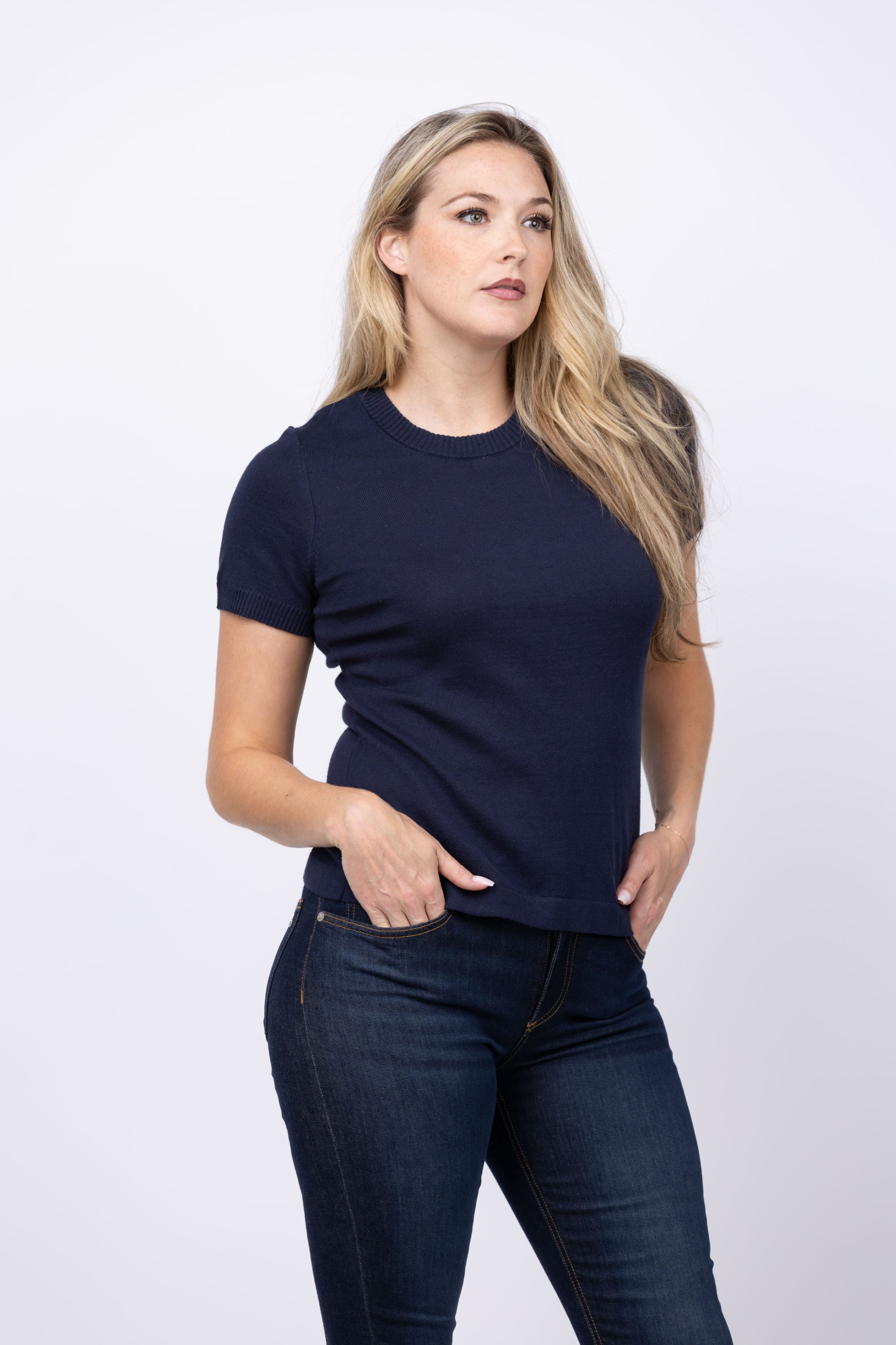 Nic + Zoe Easy Scoop Neck Pure Cotton Sweater Tee in Dark Indigo