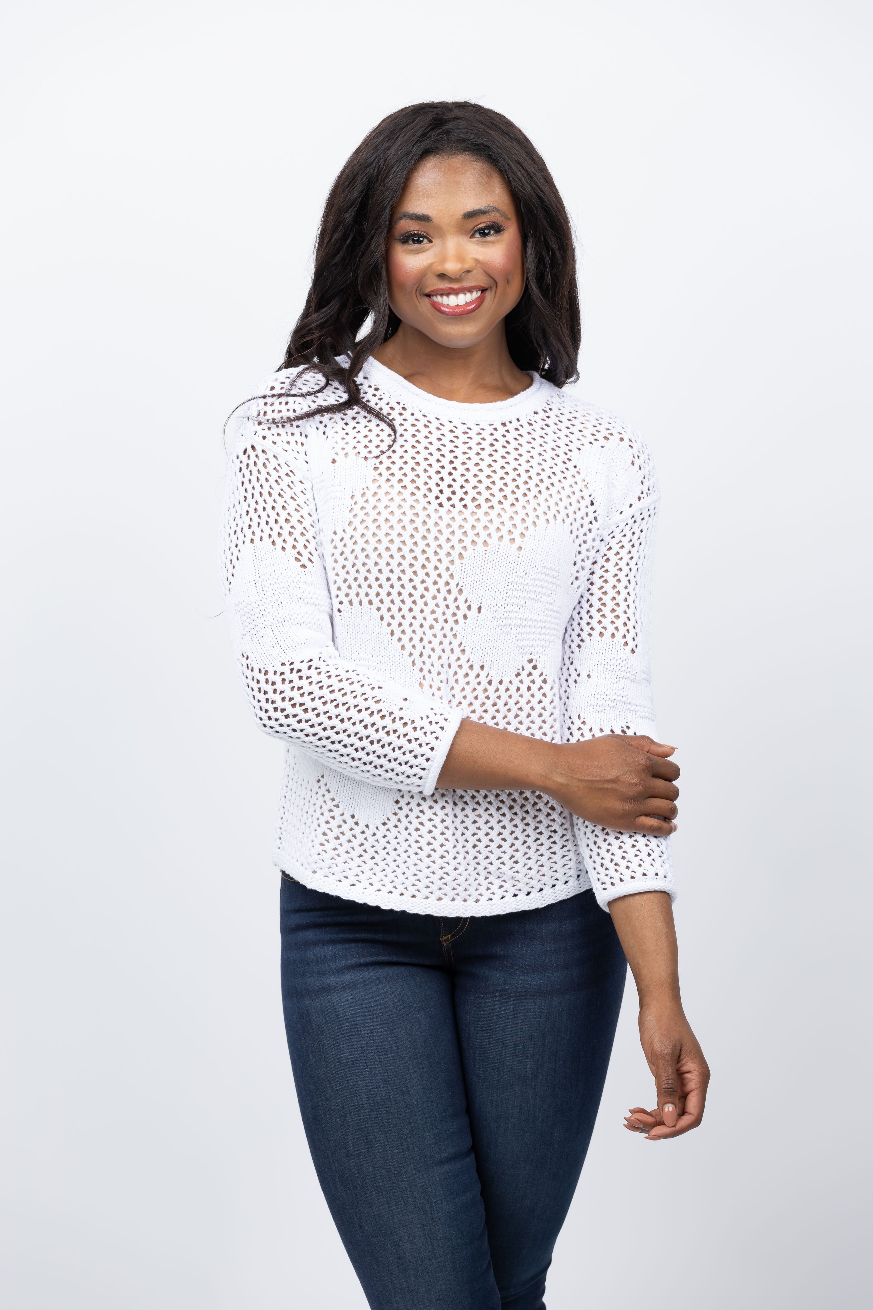 Nic + Zoe Crochet Bloom Sweater in Paper White