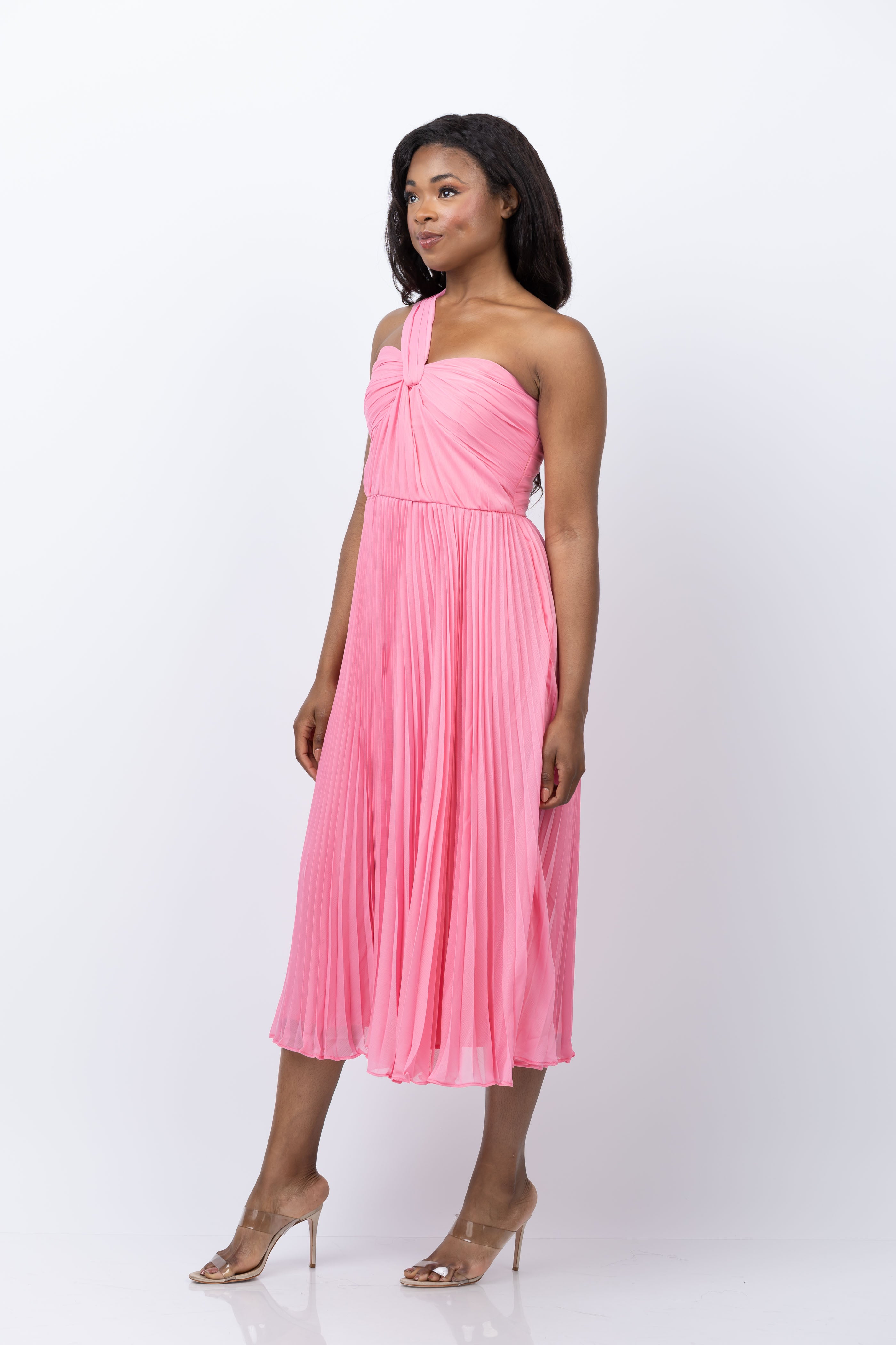 ML Monique Lhuillier Lindsay Chiffon Asymmetrical Midi Dress in