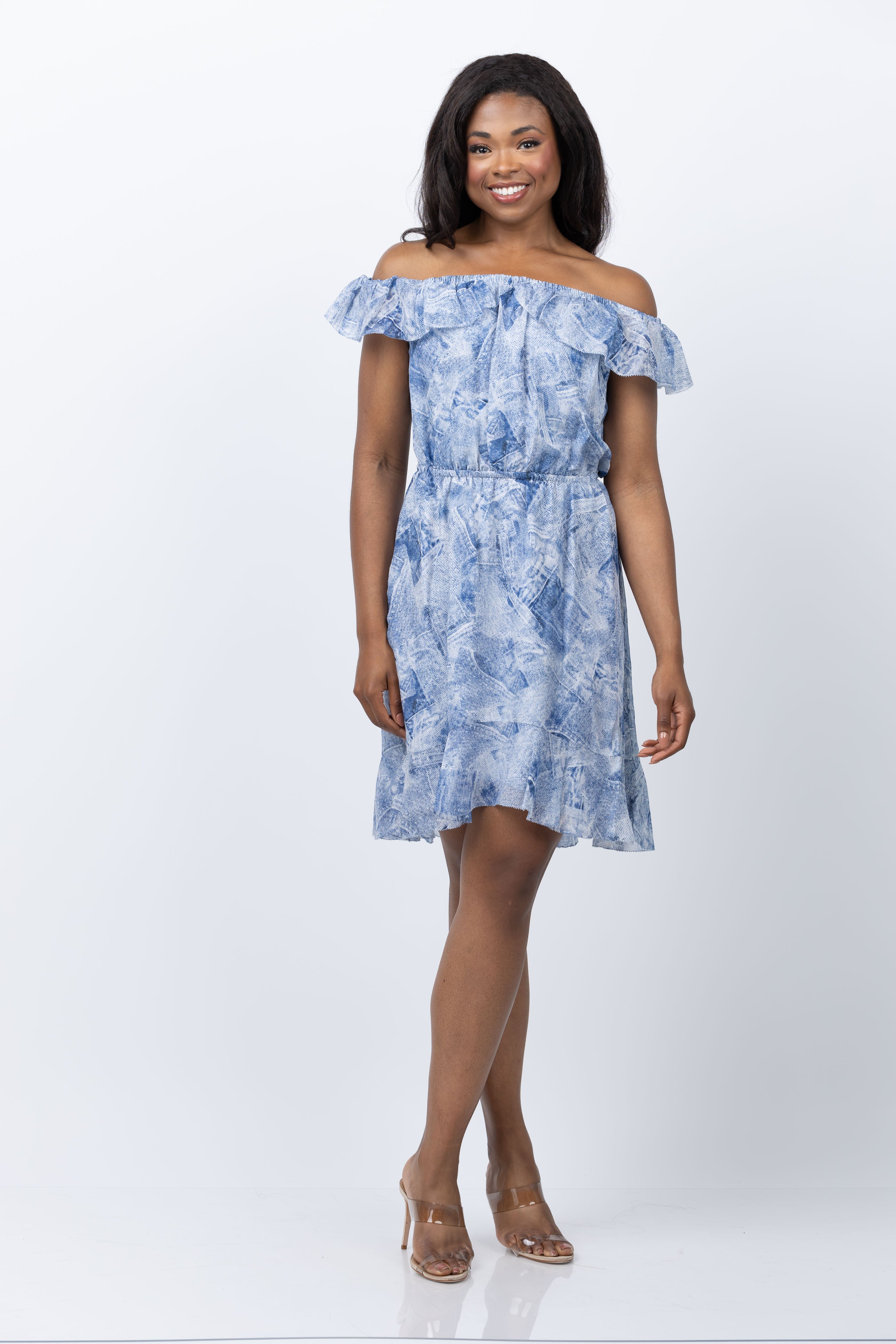 L'AGENCE Leonie Silk Off-The-Shoulder Dress in Blue L'AGENCE Leonie Silk Off-The-Shoulder Dress in Blue