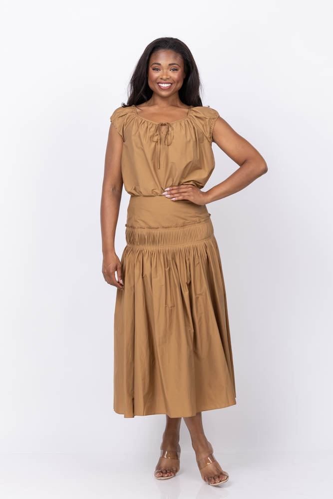 Theory Accordion Yoke Skirt in Bronze