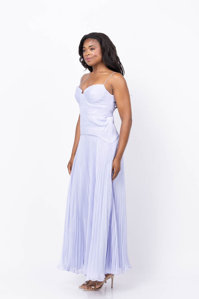 AMUR Saylor Pleated Gown in Rain Cloud