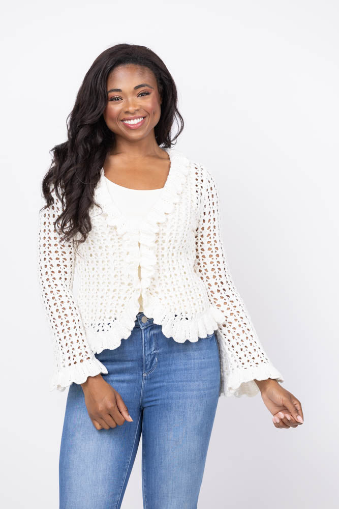 L'AGENCE Solaris Open Stitch Cardigan in Ivory