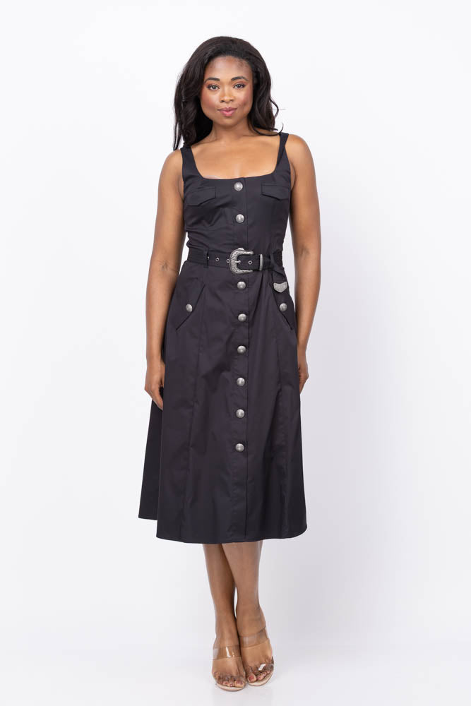 L'AGENCE Tazia Scoop Neck A Line Dress in Black