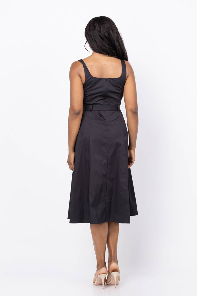 L'AGENCE Tazia Scoop Neck A Line Dress in Black
