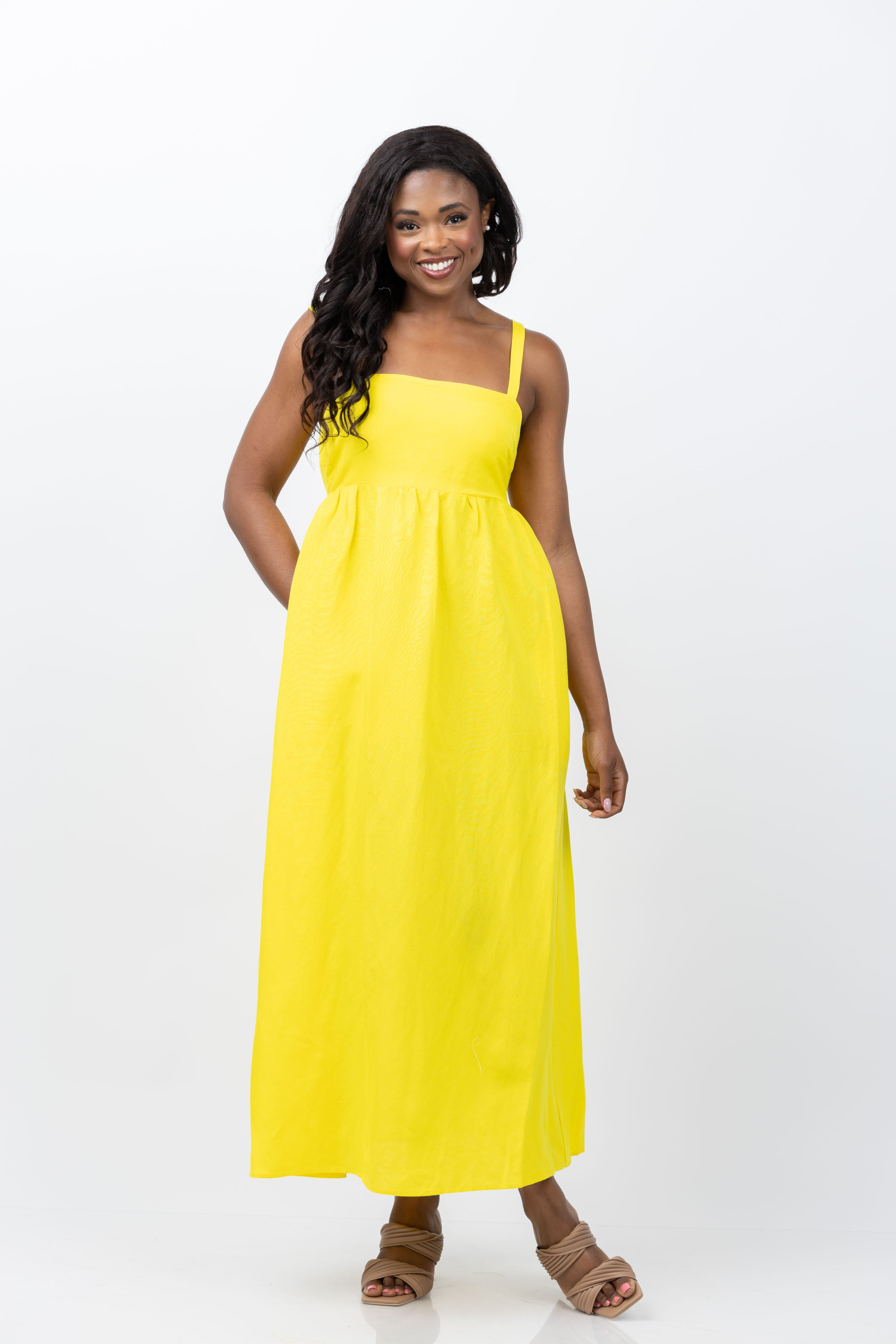 L'AGENCE Jessamy Empire Waist Dress in Laser Lemon L'AGENCE Jessamy Empire Waist Dress in Laser Lemon