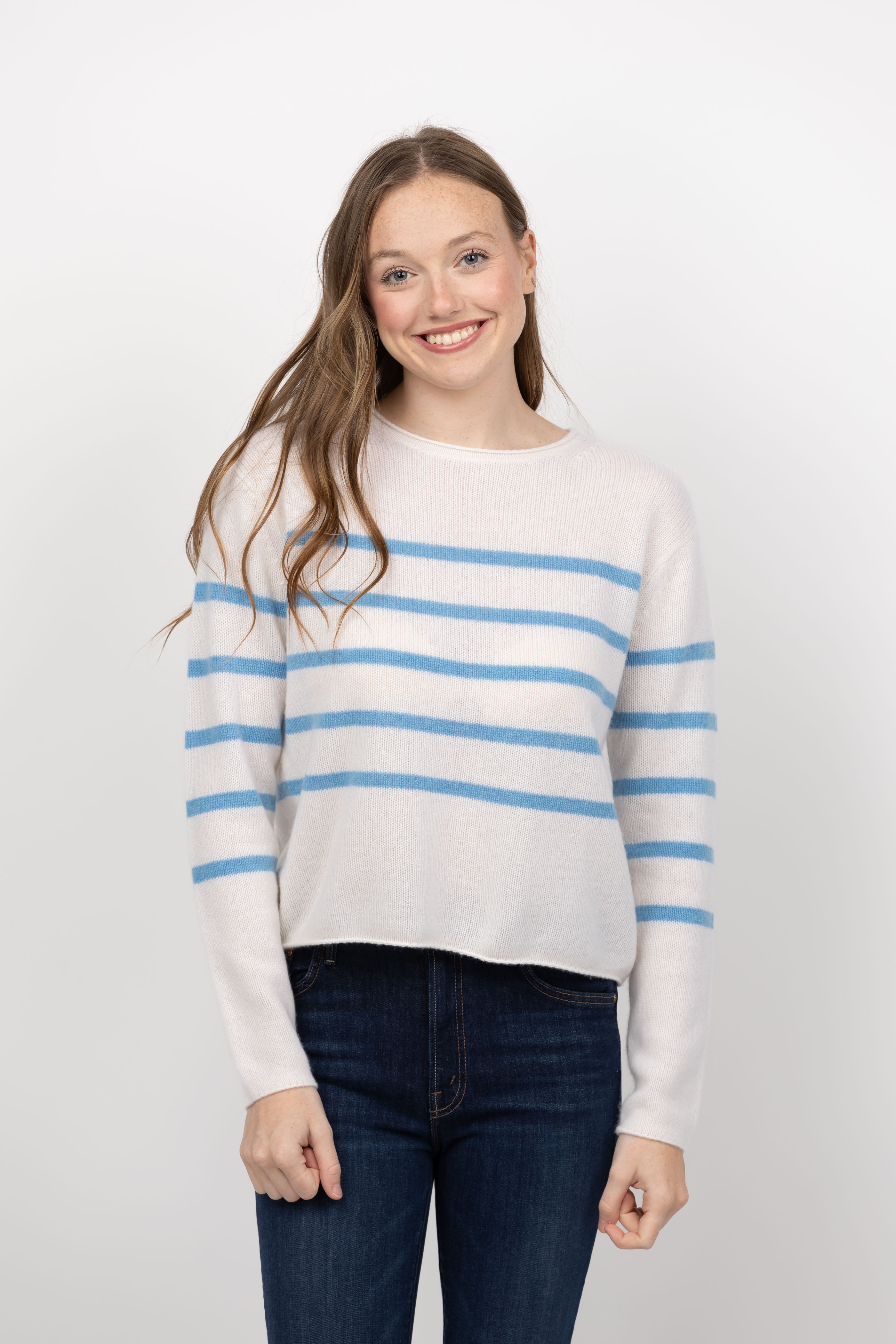 White + Warren hot cashmere striped crewneck sweater