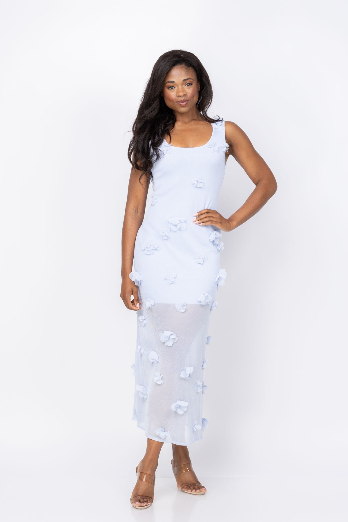 Simkhai Ivi Floral Applique Midi Dress in Periwinkle Sky