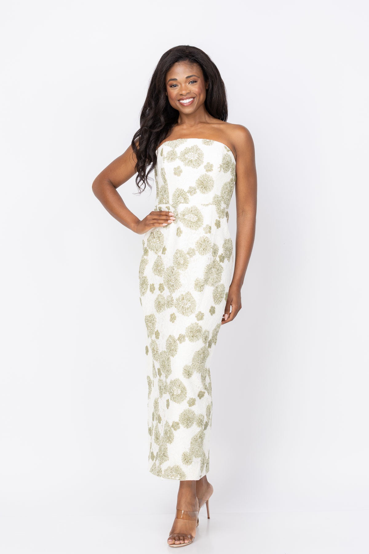 milly strapless dress Jasmine Embroidered Lace - White Green Houston rockets outfit ideas It has a boned gemstone embellished dress Size:41 / US 16
