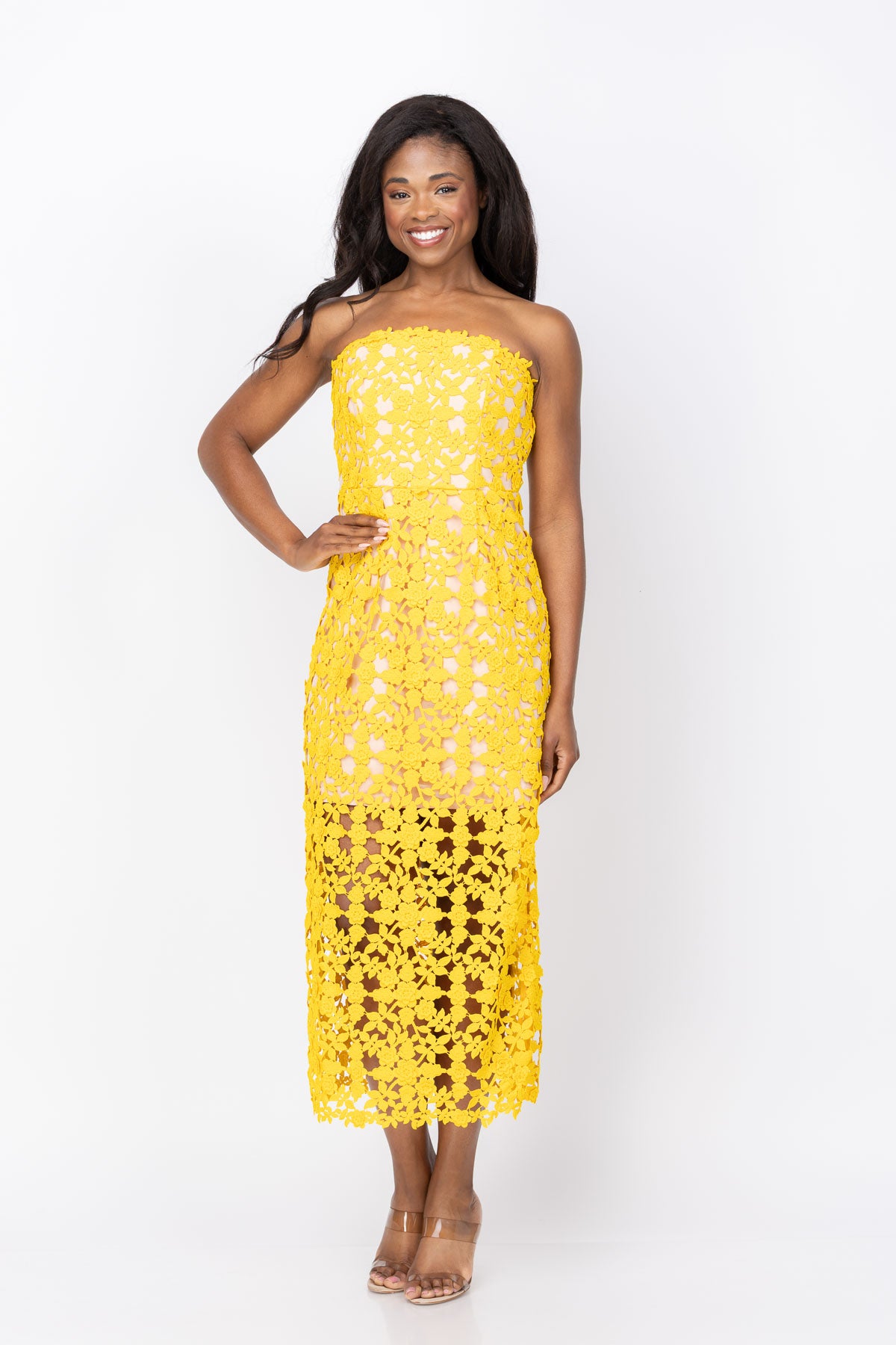 Kait Crochet Lace Dress in Yellow