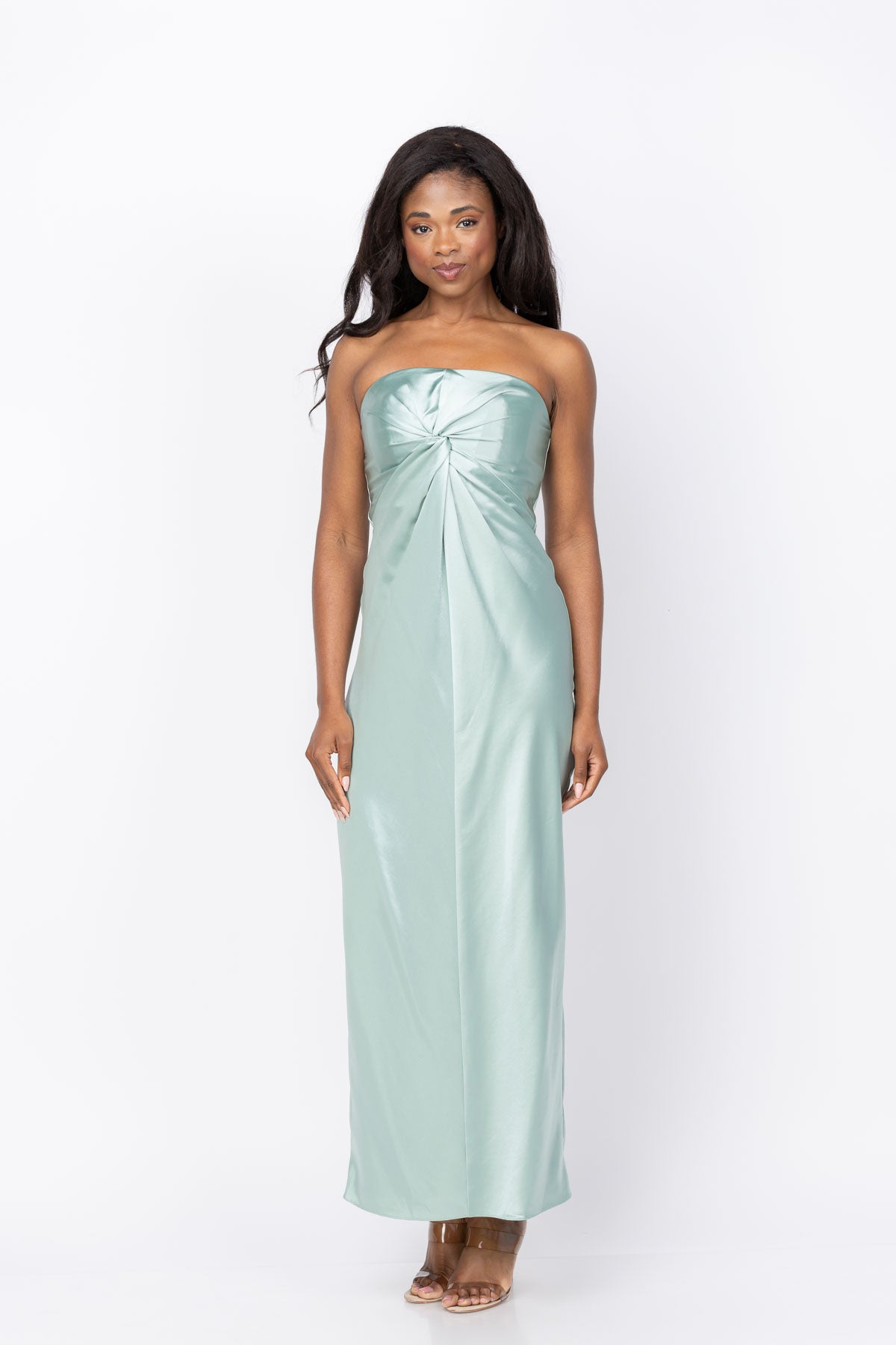 Milly Michell Satin Maxi Dress in Sage