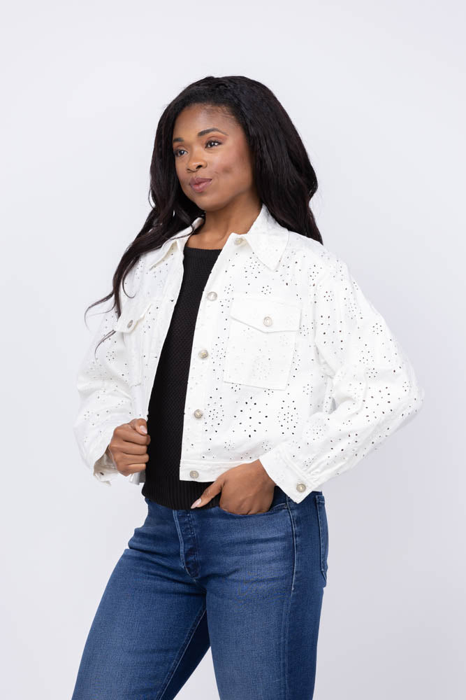 Ramy Brook Martha Jacket in White Eyelet