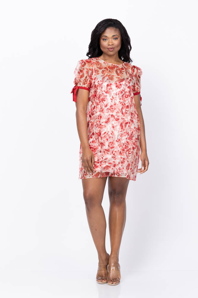 Cinq à Sept Floral Ribbons Junette Dress in Cherry Rose Multi