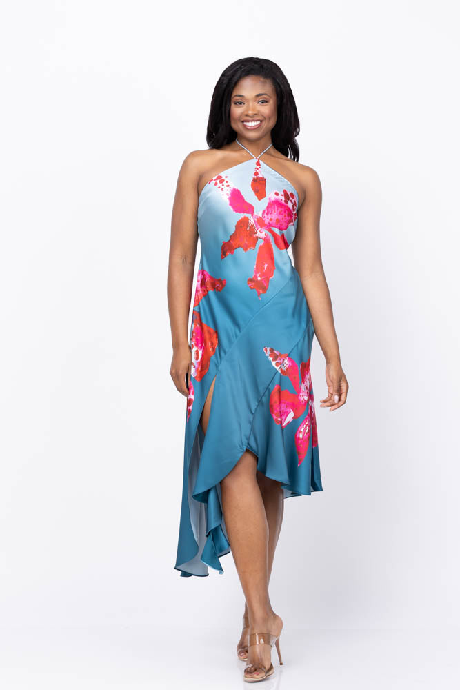 AMUR Alohi Placed Print Dress - Blue Speck AMUR Alohi Placed Print Dress - Blue Speck