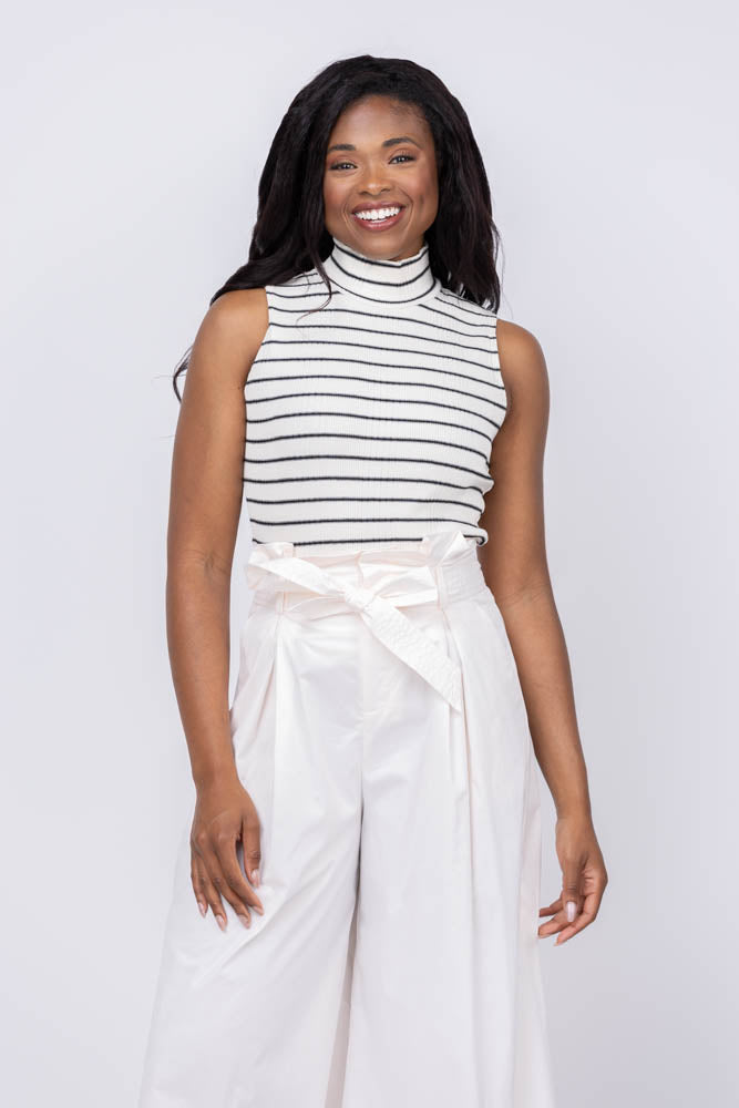L'Agence Rosie Sleeveless Mock Neck Stripe in Black/Ivory Stripe