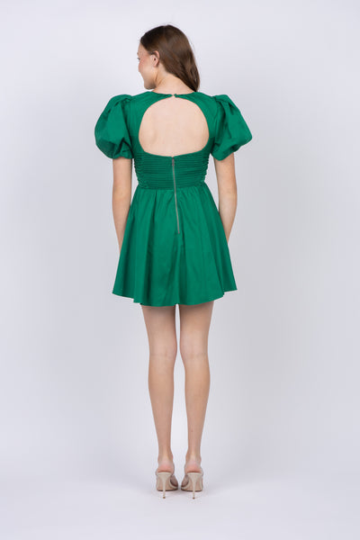 Alice+Olivia Kylan Puff Sleeve Mini Dress in Emerald