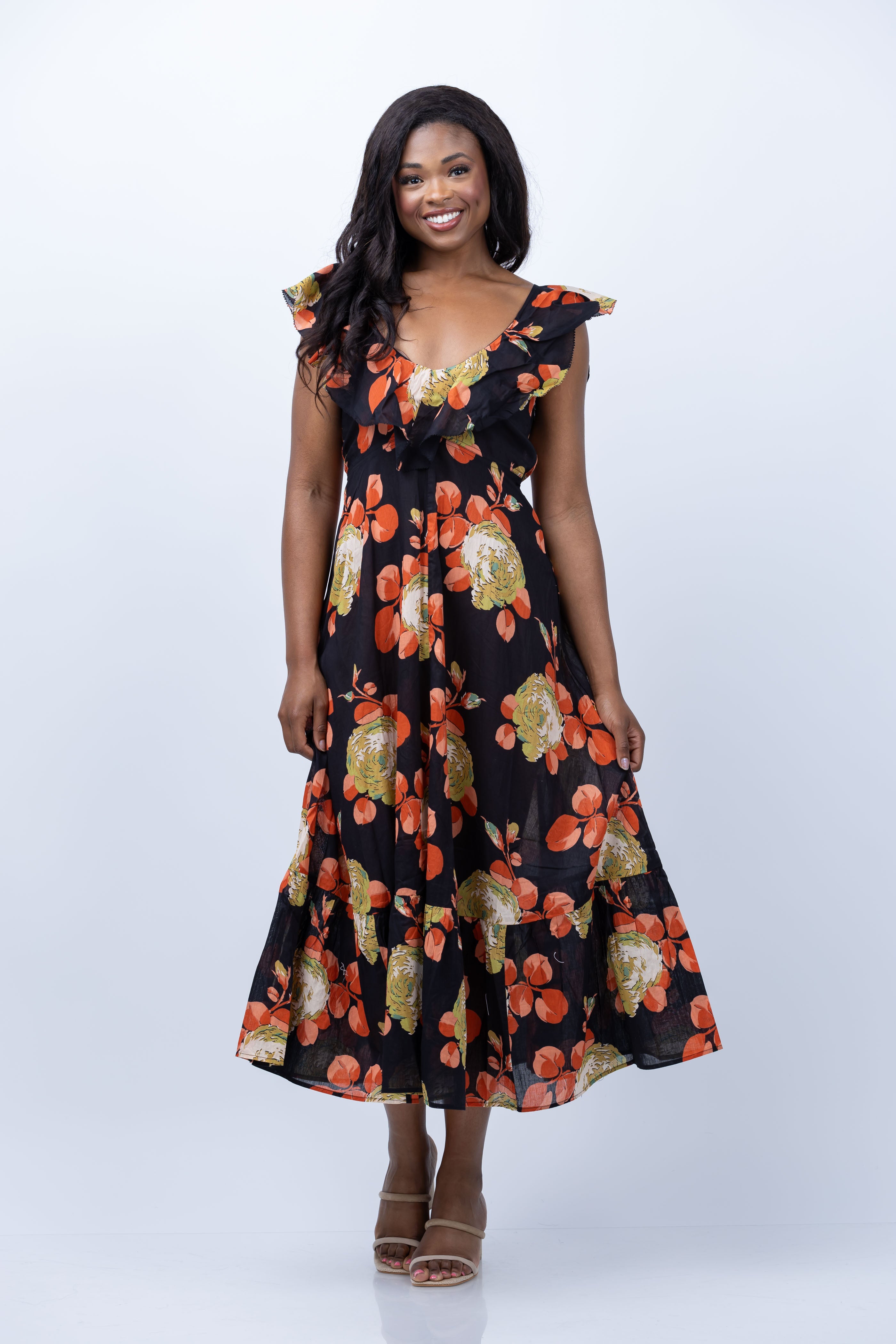 chinese dress ladies Pink Desert Rose Print V Neck Maxi Evia Dress – SABO