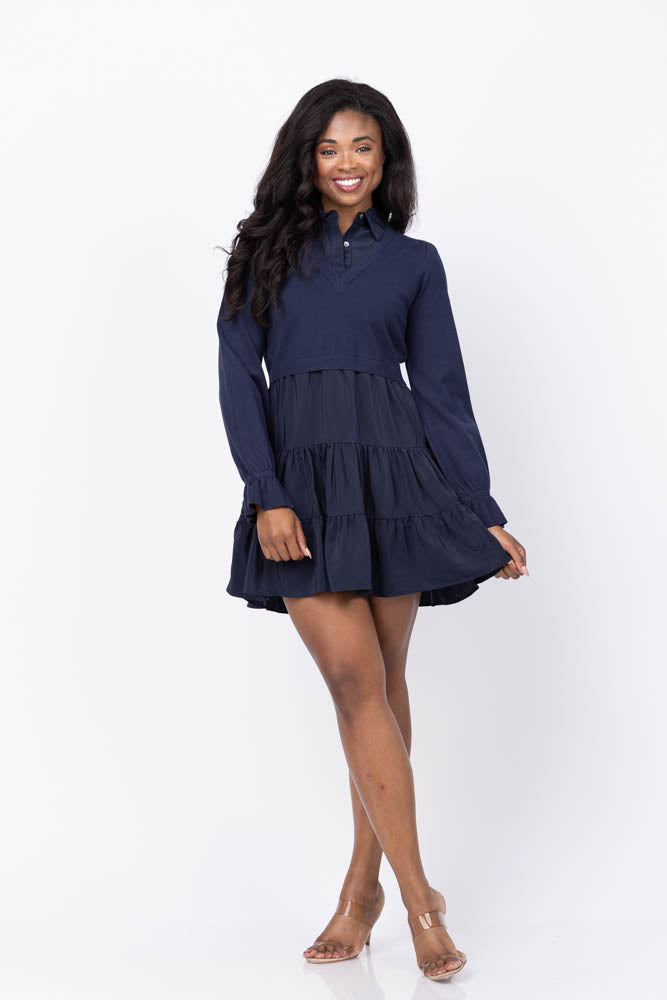 Cinq Sept Knit Combo Luciana Dress in Navy Cinq Sept Knit Combo Luciana Dress in Navy