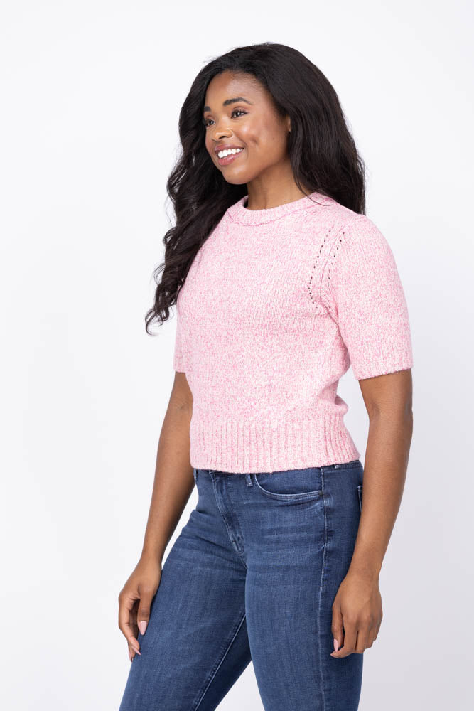 Lilla P Short Sleeve Marled Pullover in Rosebud Marl