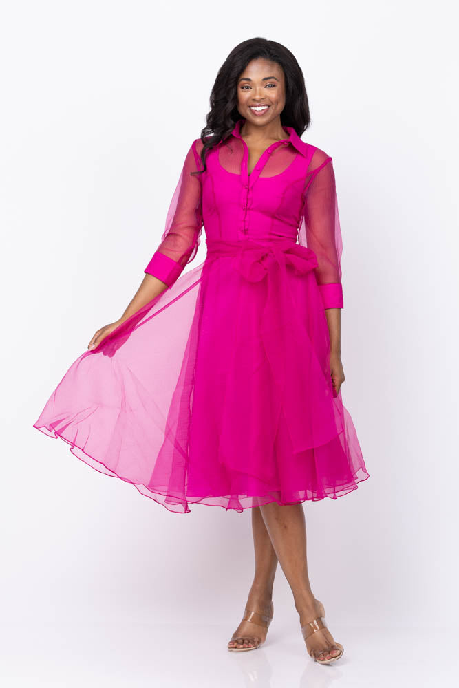 Starlette Organza Shirt Dress 6 / Sunset Fuschia Starlette Organza Shirt Dress 6 / Sunset Fuschia