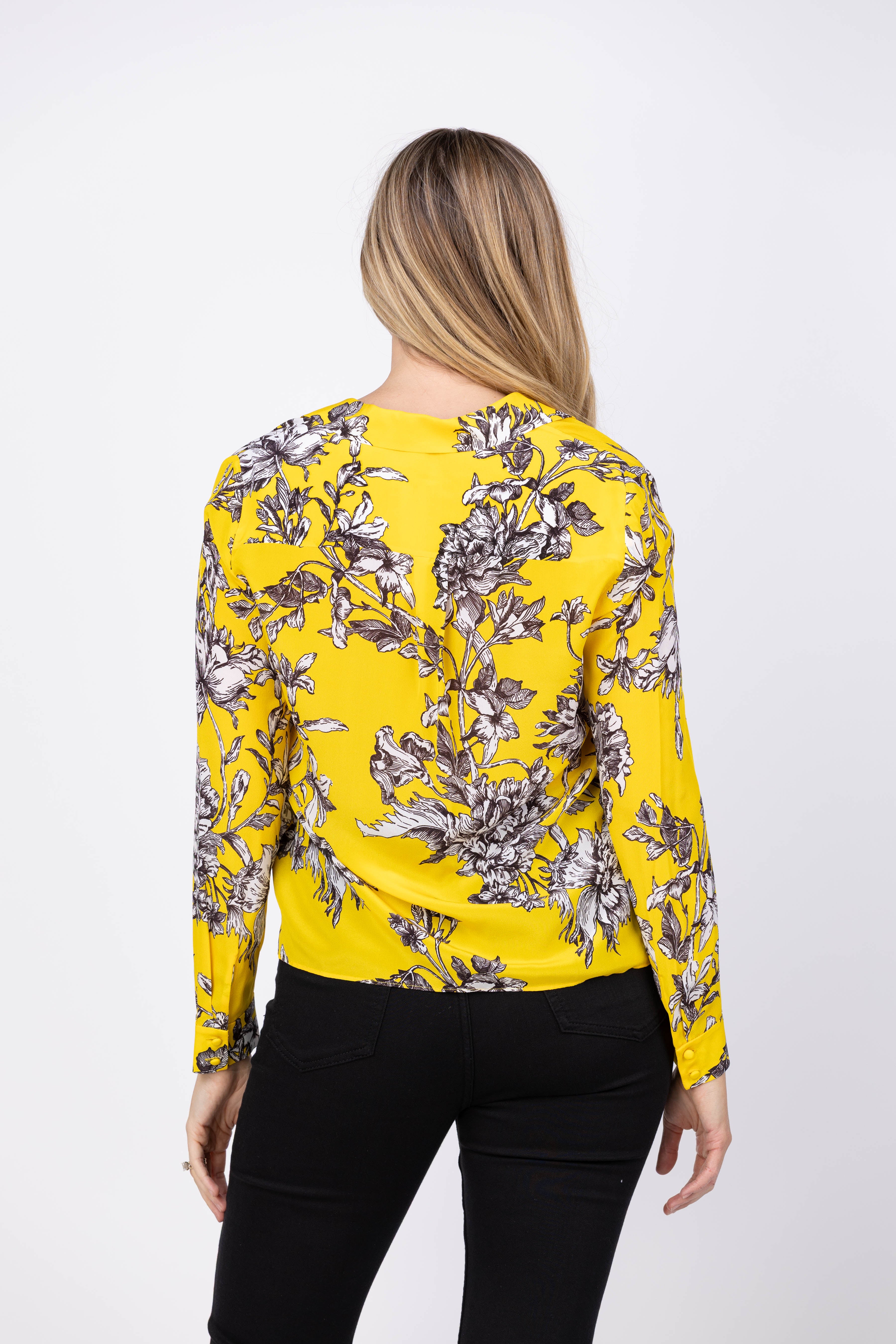 Alice + Olivia Eloise Button Dwn Blouse in Blooming Wild Golden Hour