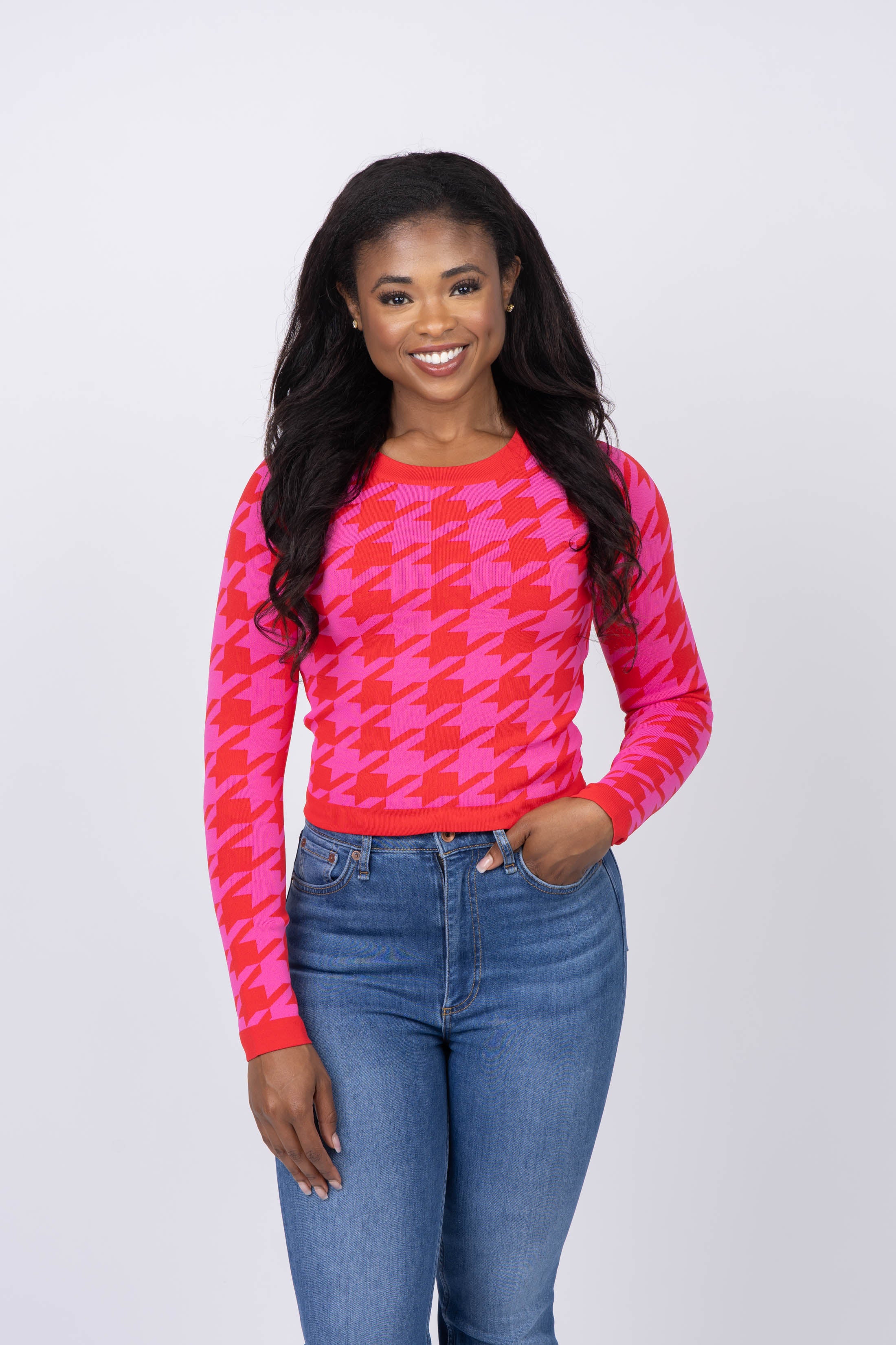 Central Park West Everly Fitted Long Sleeve Sweater in Pink