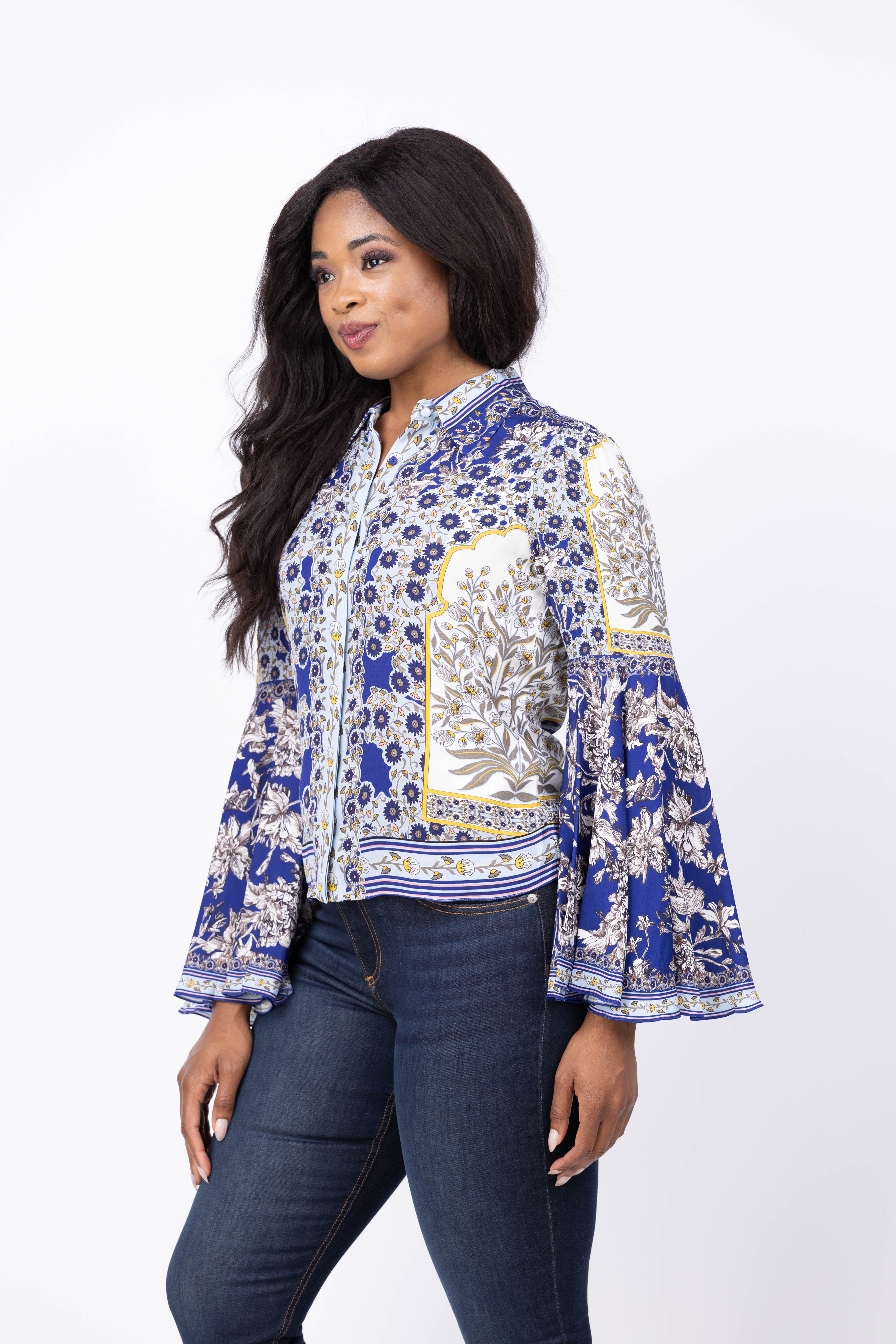 新品Bluelea Bellsleeve embroidery blouse Alice + Olivia Willa Bell Sleeve Top in Forevermore