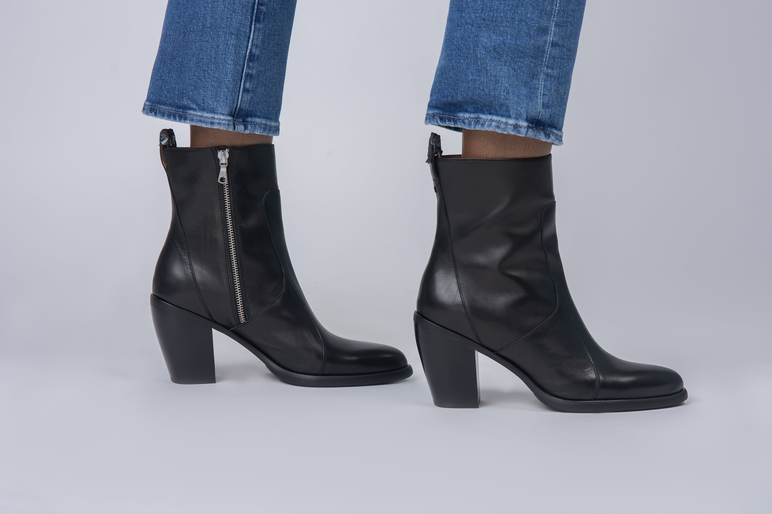 Side Zip Chunky Heeled Ankle Boots Women Black Low Heel - Temu