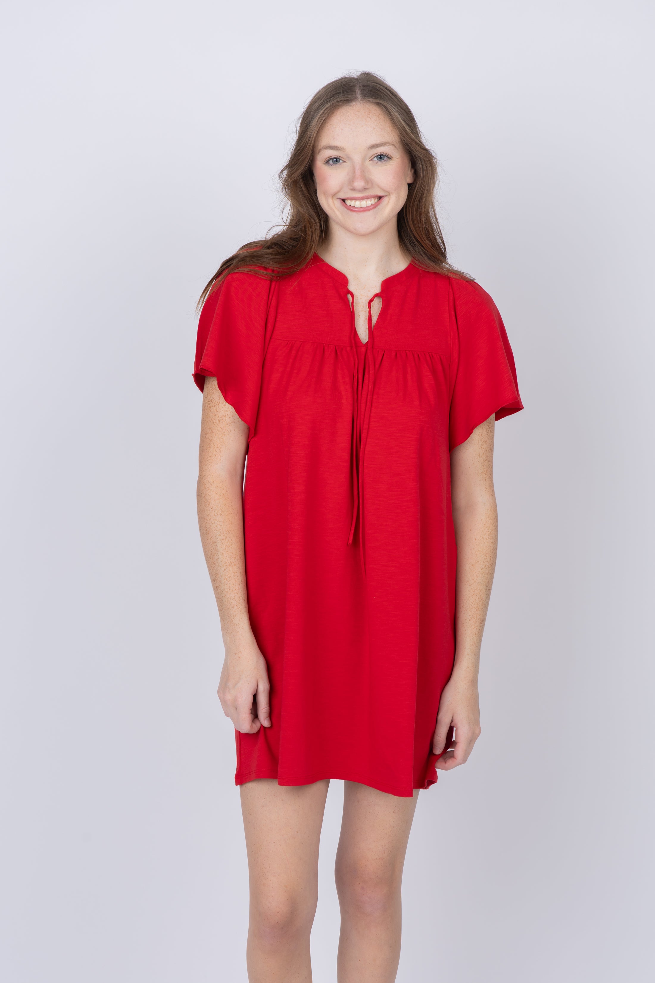 green emerald velvet dress Lilla P Split Neck Dress in Ruby