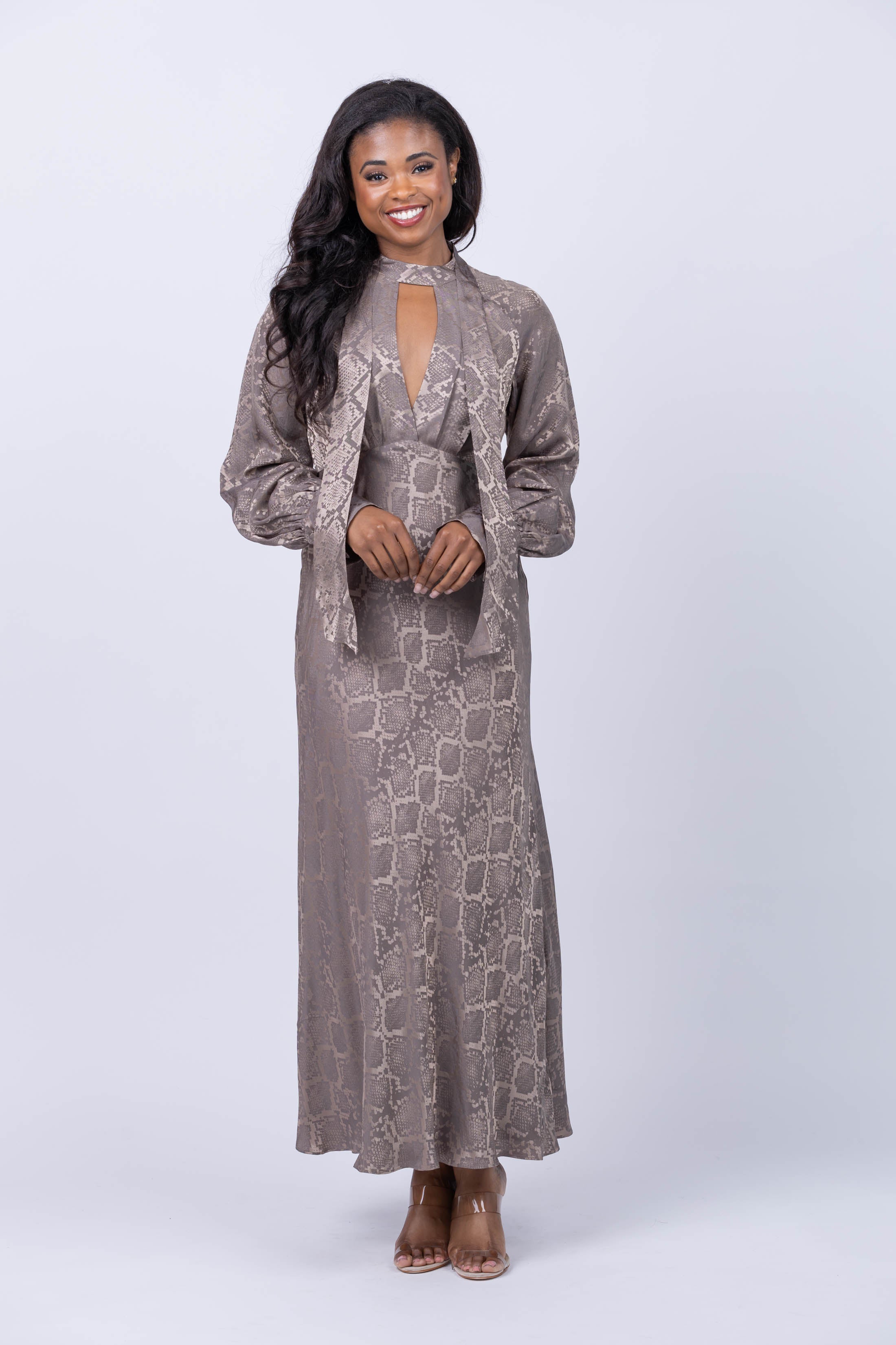 chinese dress ladies Kenlie Long Sleeve Mock Neck Midi Dress - Black Multi main image 0