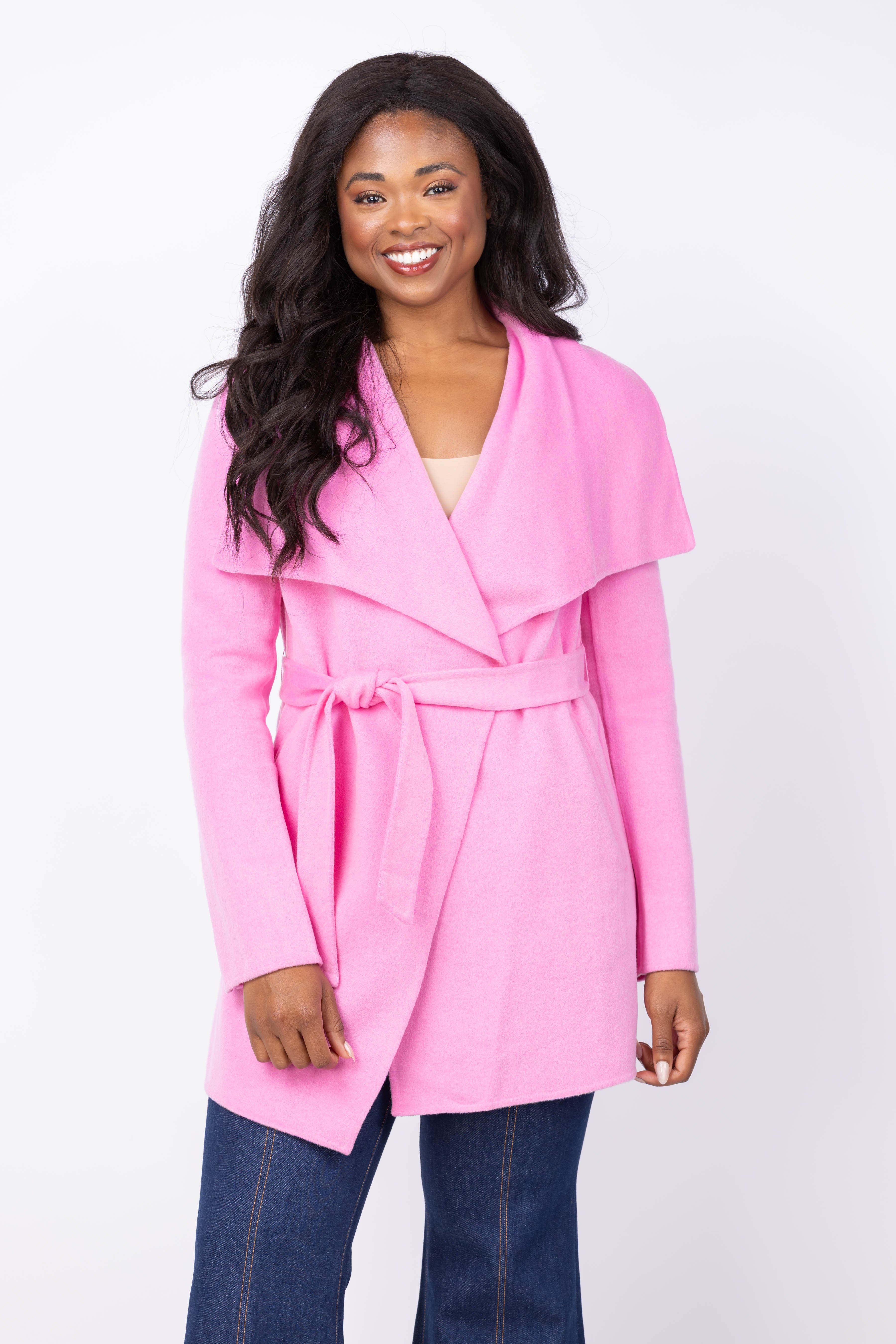 SOIA & KYO Bridgette-U Double Face Wool Wrap Coat in Pink Treat