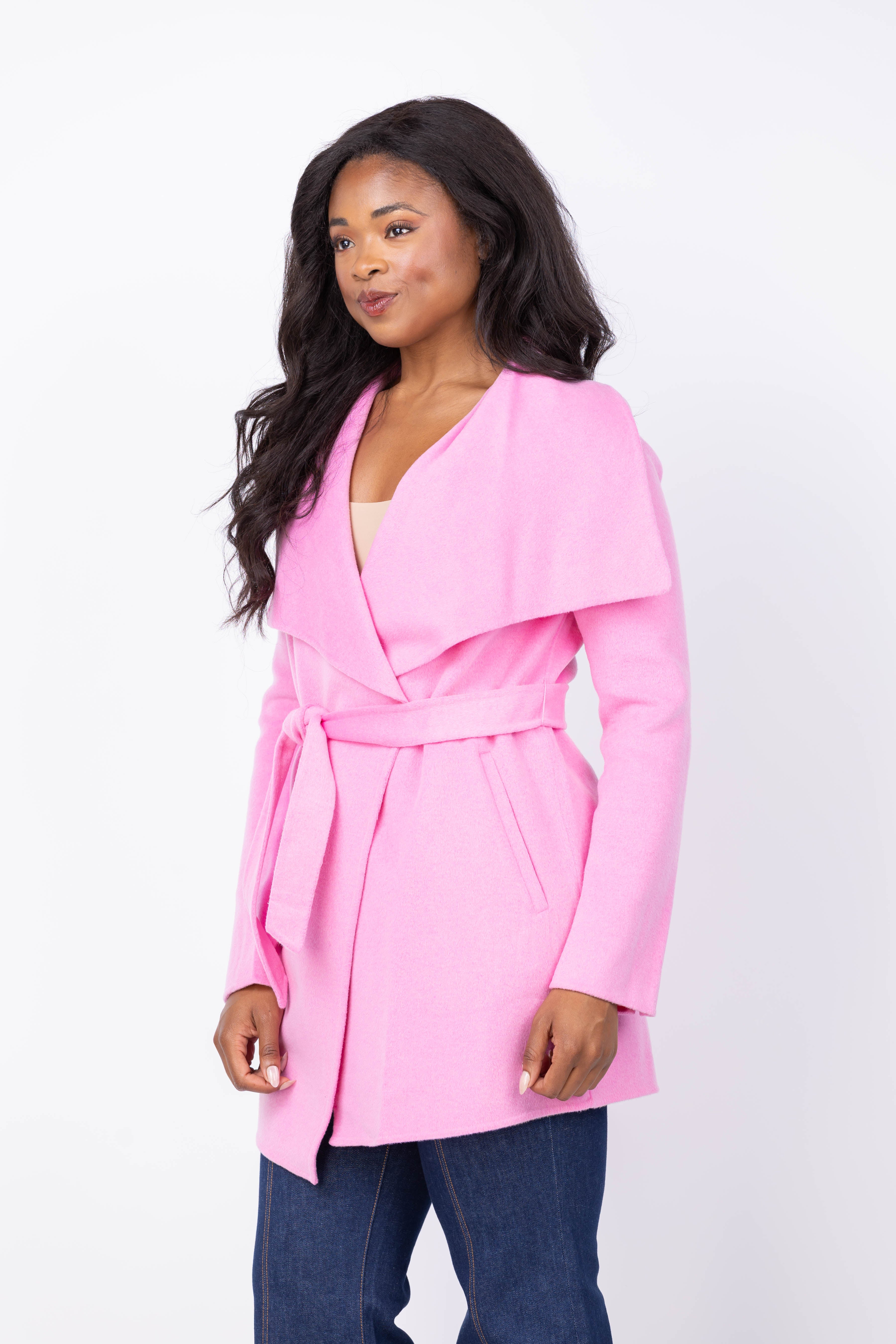 SOIA & KYO Bridgette-U Double Face Wool Wrap Coat in Pink Treat