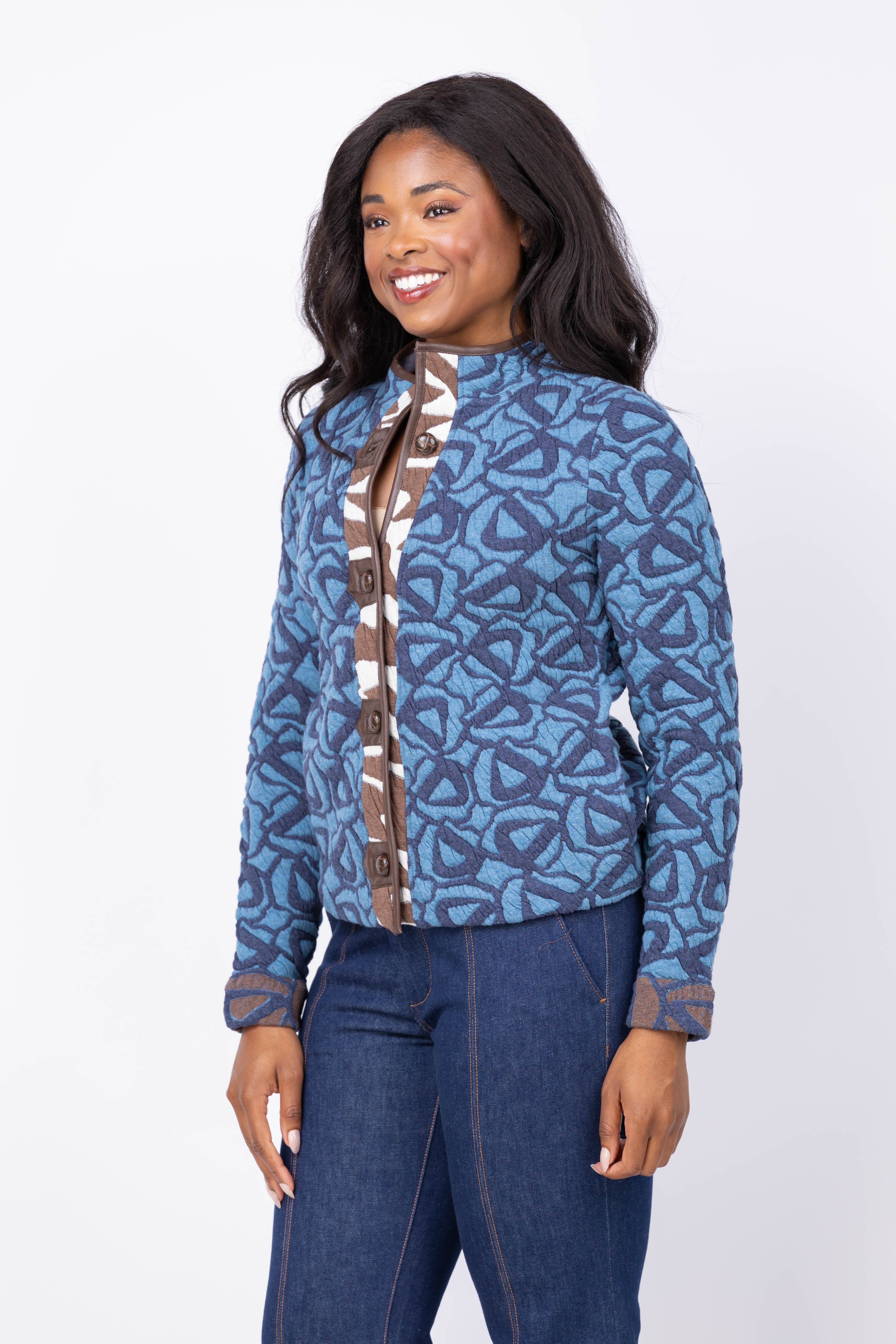 digne shaggy jacket coat ネイビー Nic + Zoe Quilted Faux Leather Trim Jacket in Blue Multi