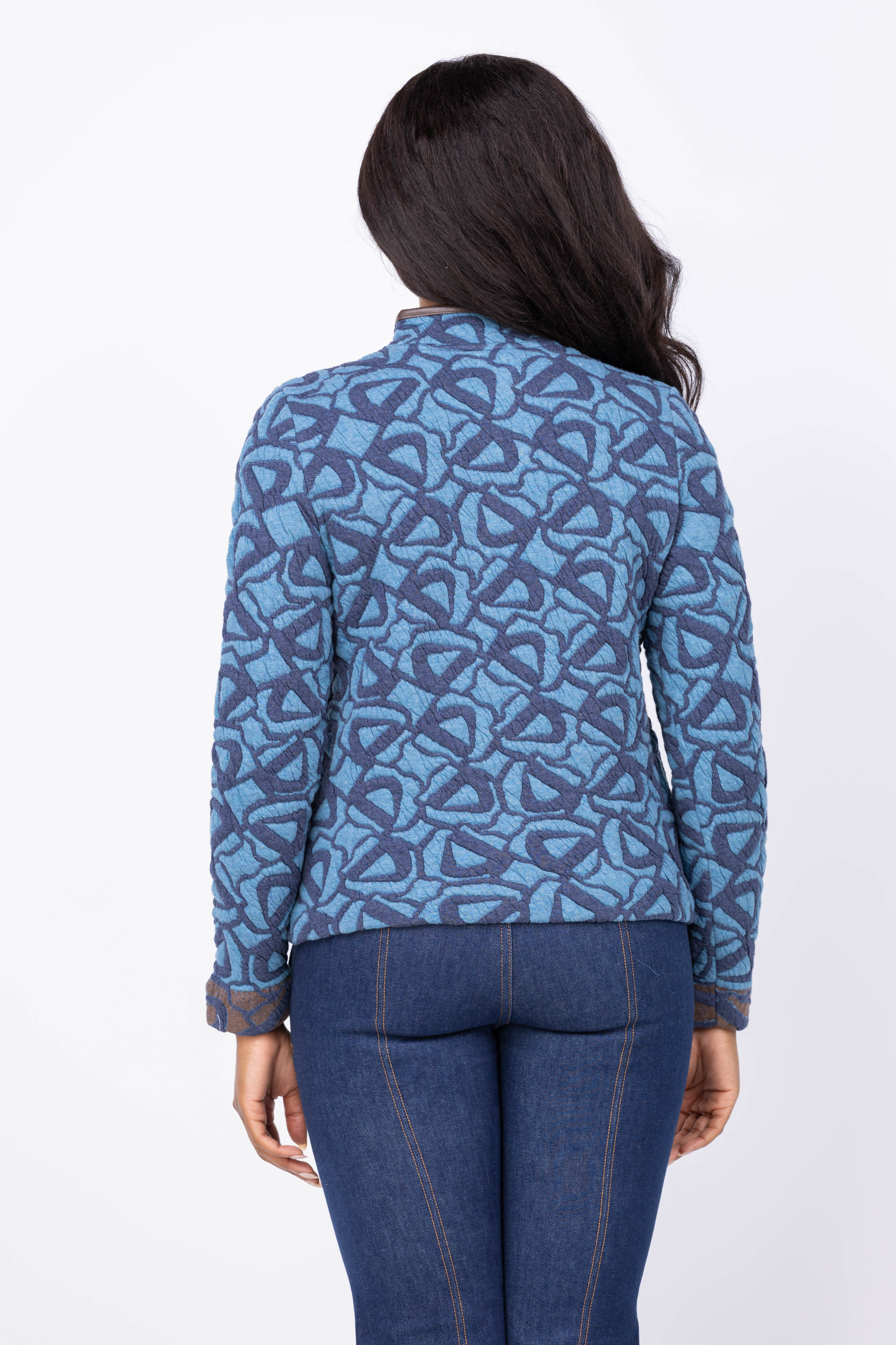 Nic + Zoe Quilted Faux Leather Trim Jacket in Blue Multi