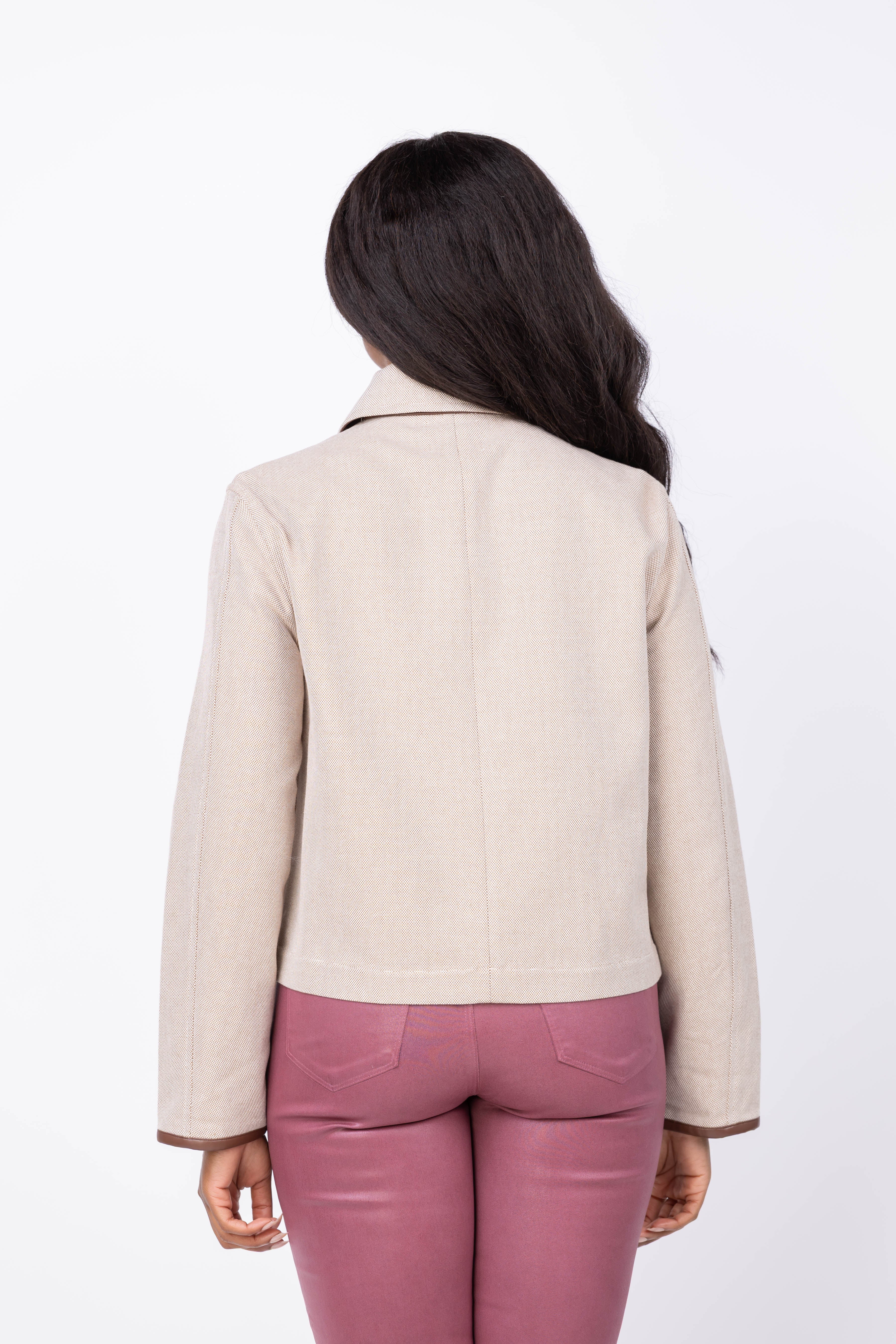 Vince Faux Leather Trim Cropped Jacket in Villa Stone