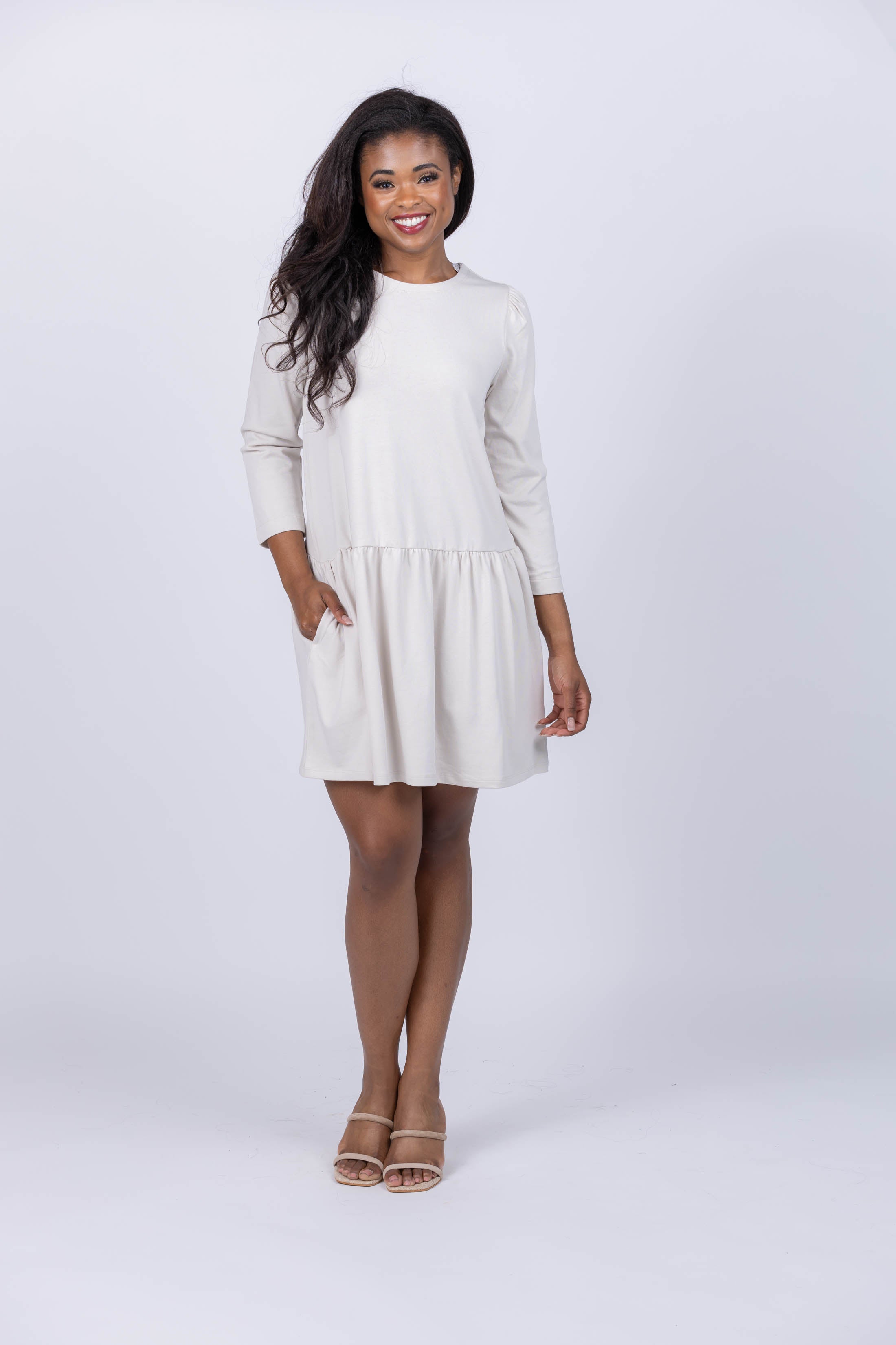 Lilla P Wide Sleeve Peplum Dress in Alabaster Lilla P Wide Sleeve Peplum Dress in Alabaster