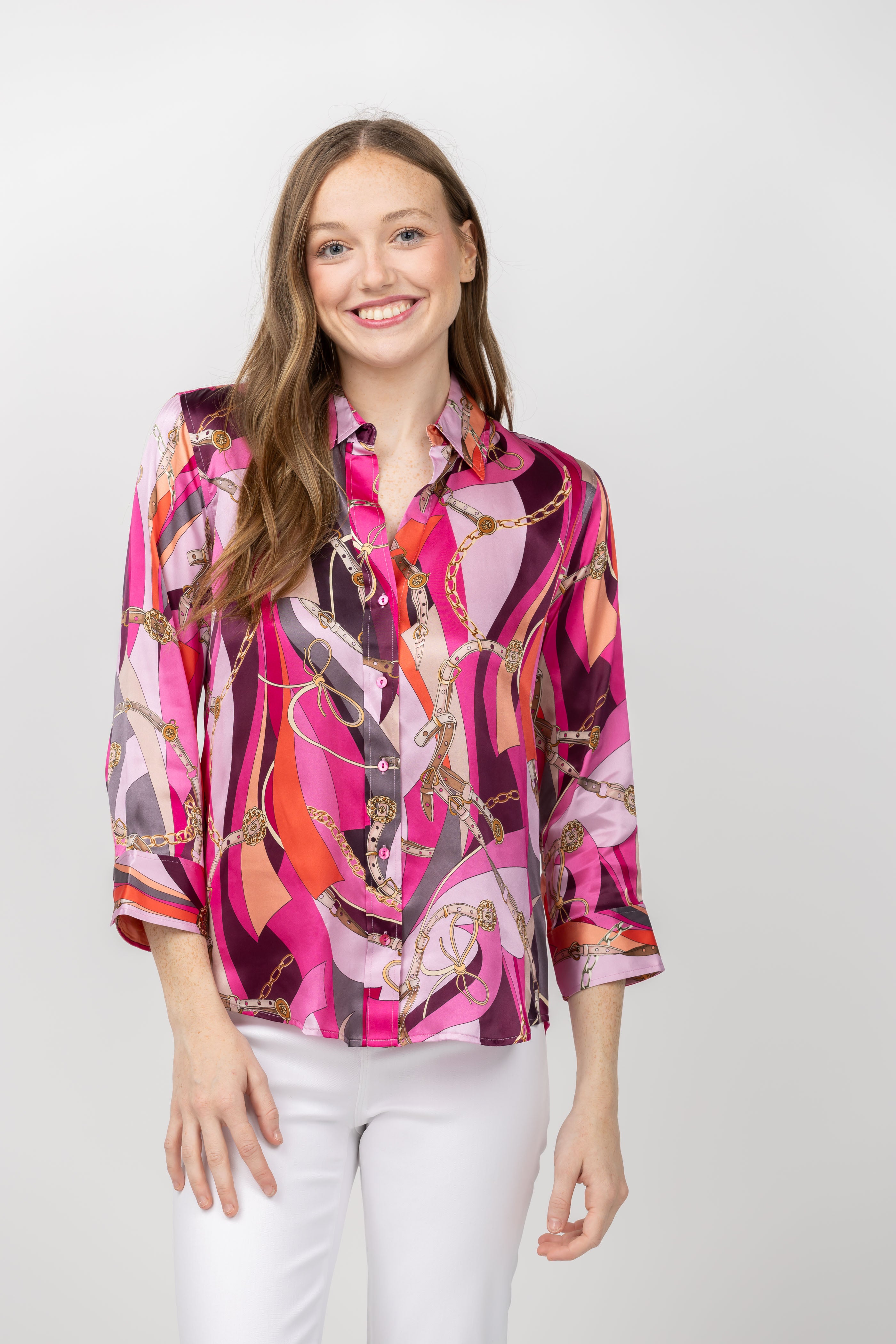 L’AGENCE Pink 2024 Silk Short Sleeve Blouse