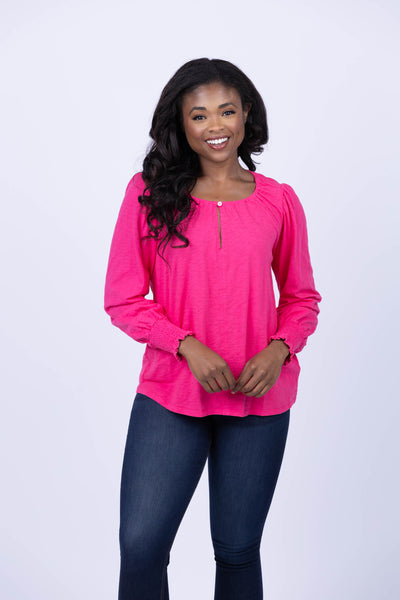 Dylan L/S Smock Sleeve Blouse in Fuchsia