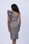 Teri Jon One Shoulder Metallic Cocktail Dress in Platinum Multi