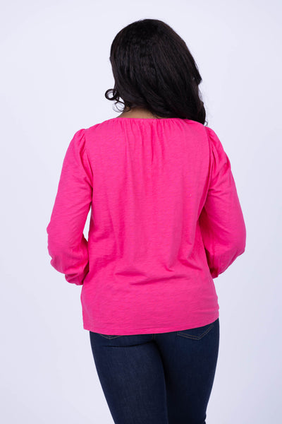 Dylan L/S Smock Sleeve Blouse in Fuchsia