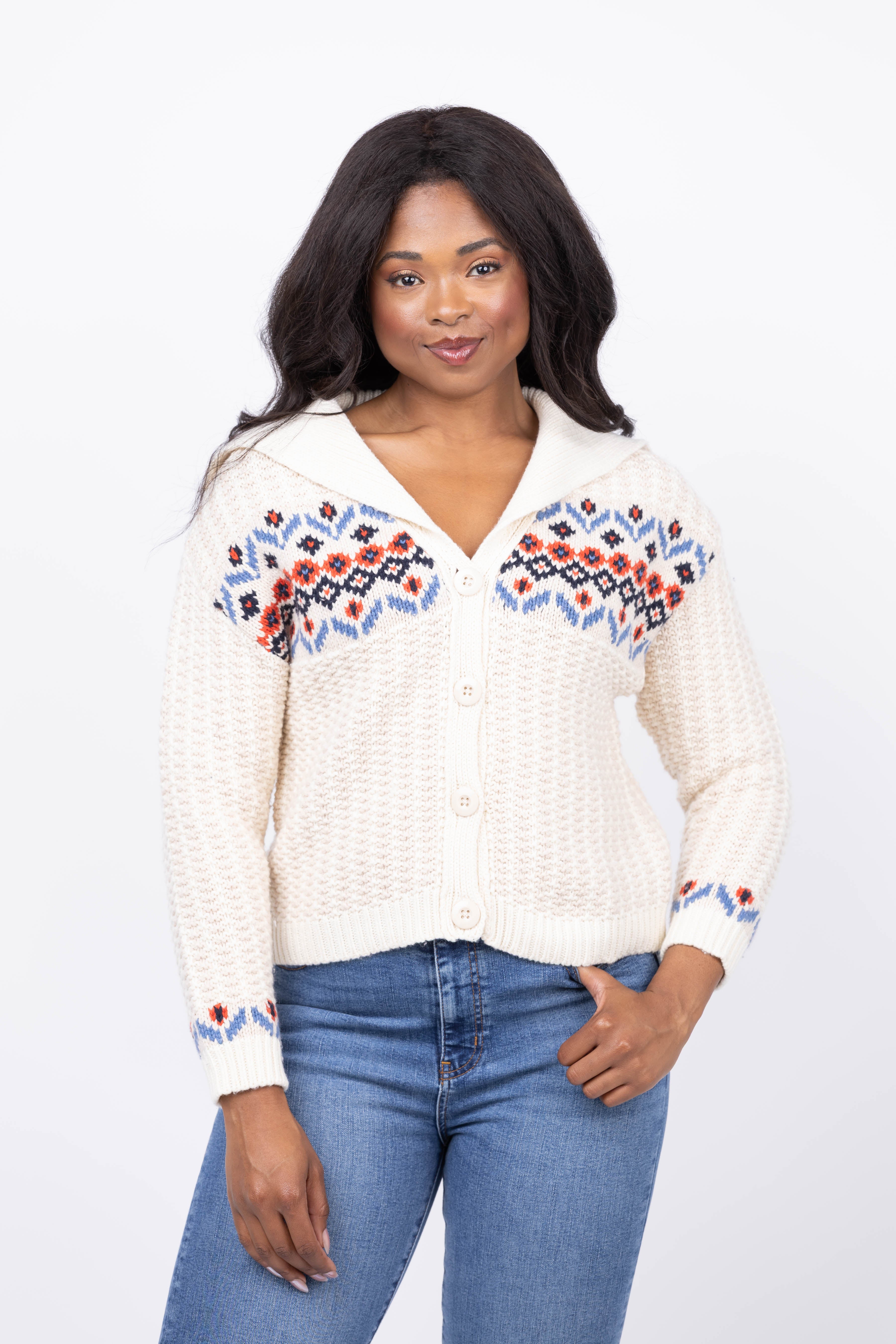 Trovata Savannah Cardigan in White Fair Isle