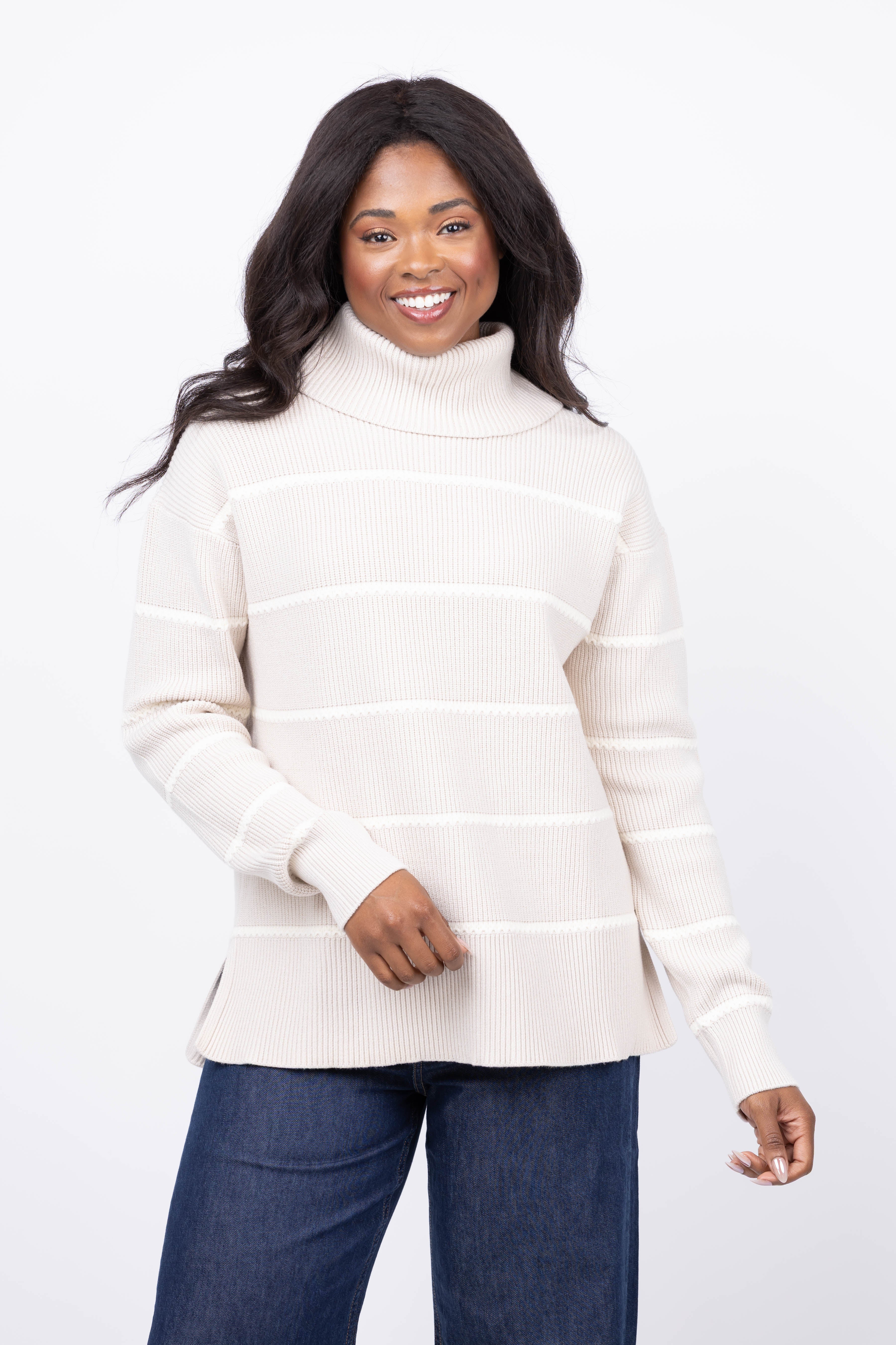 Varley Hamish Stitch Knit Sweater in Silver Burch