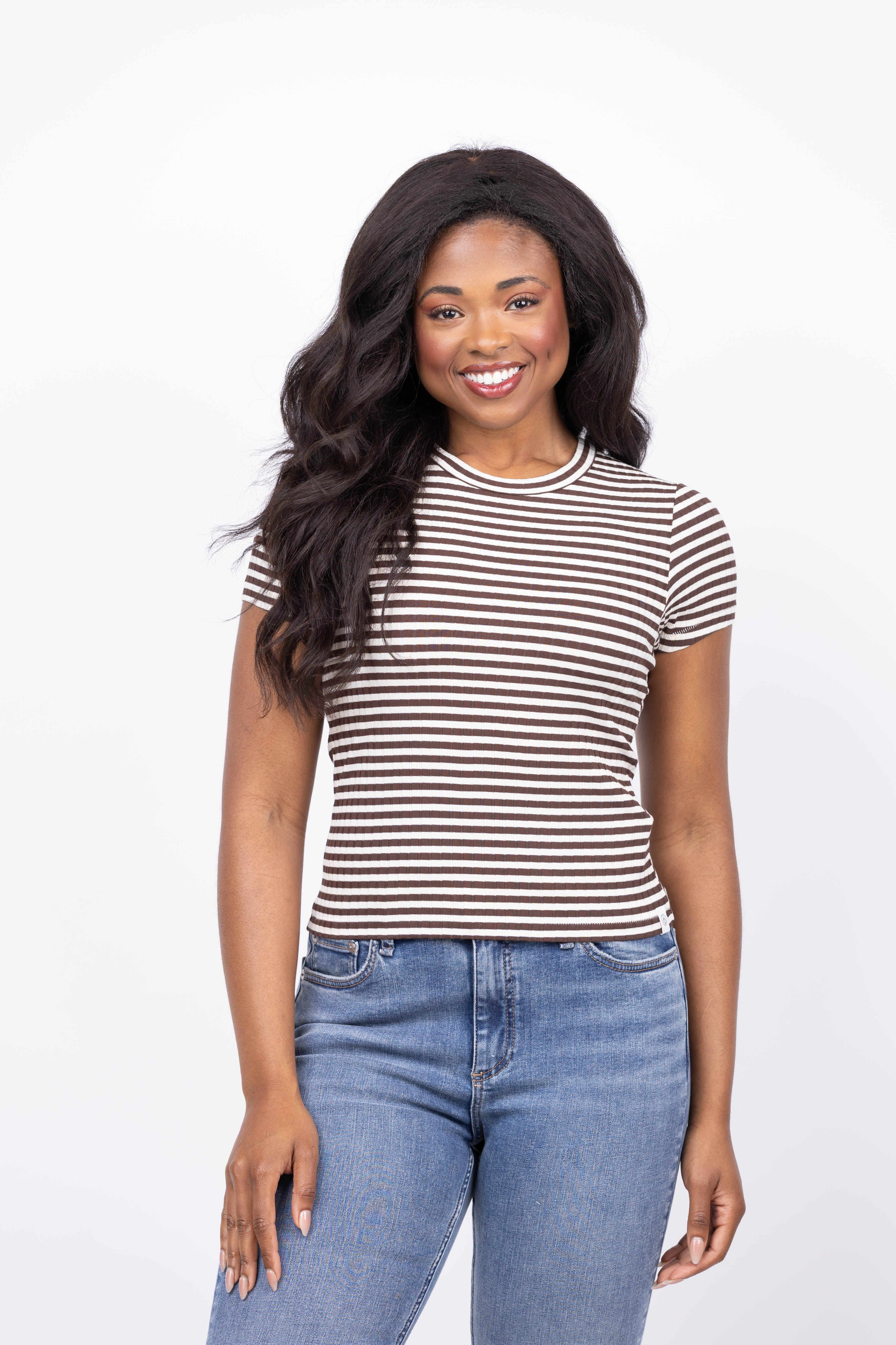 Rag & Bone Luca Stripe Rib Baby Tee in Ivory Brown
