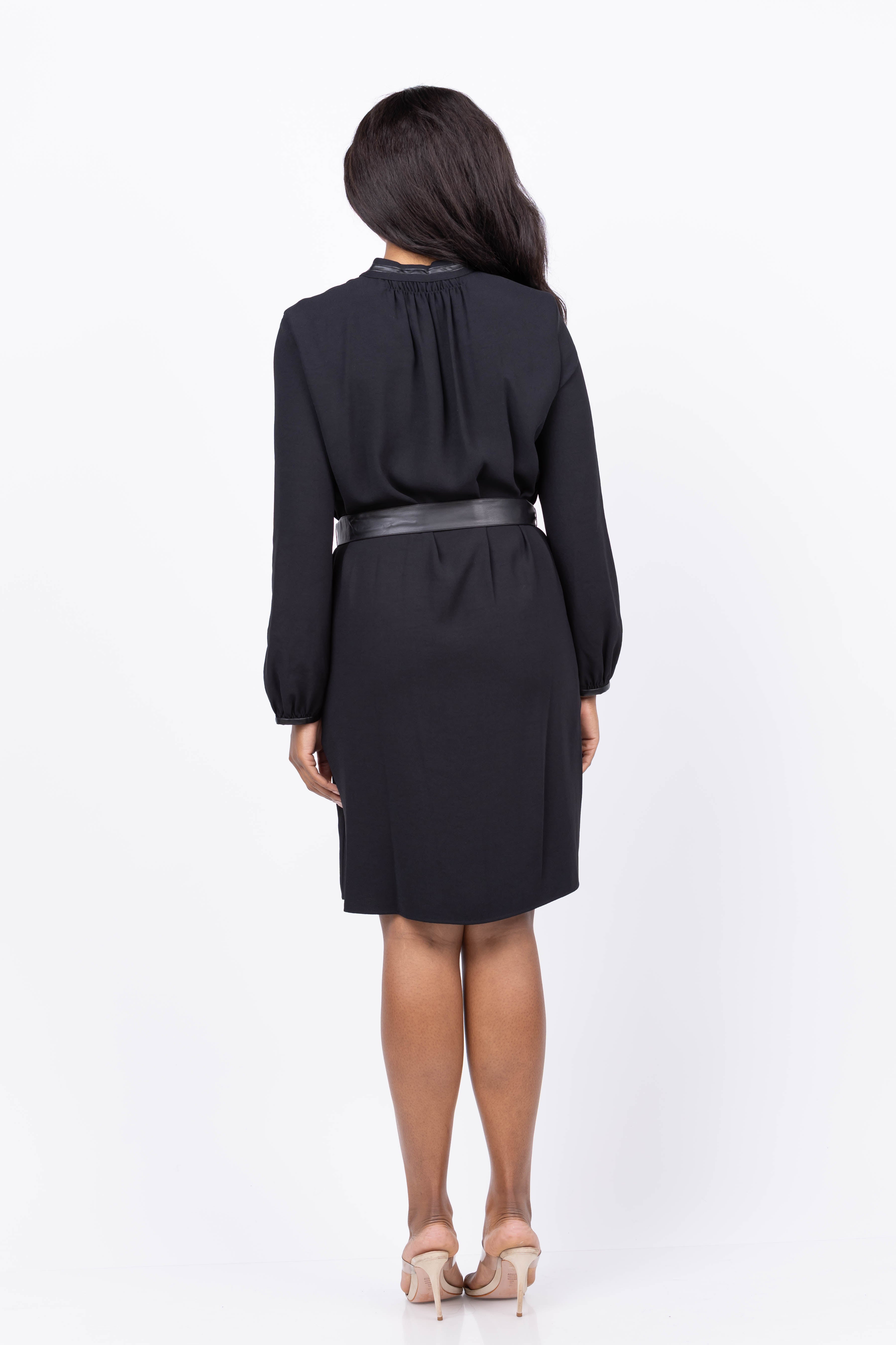 Vince Shirt Dress with Faux Leather Trim in Black