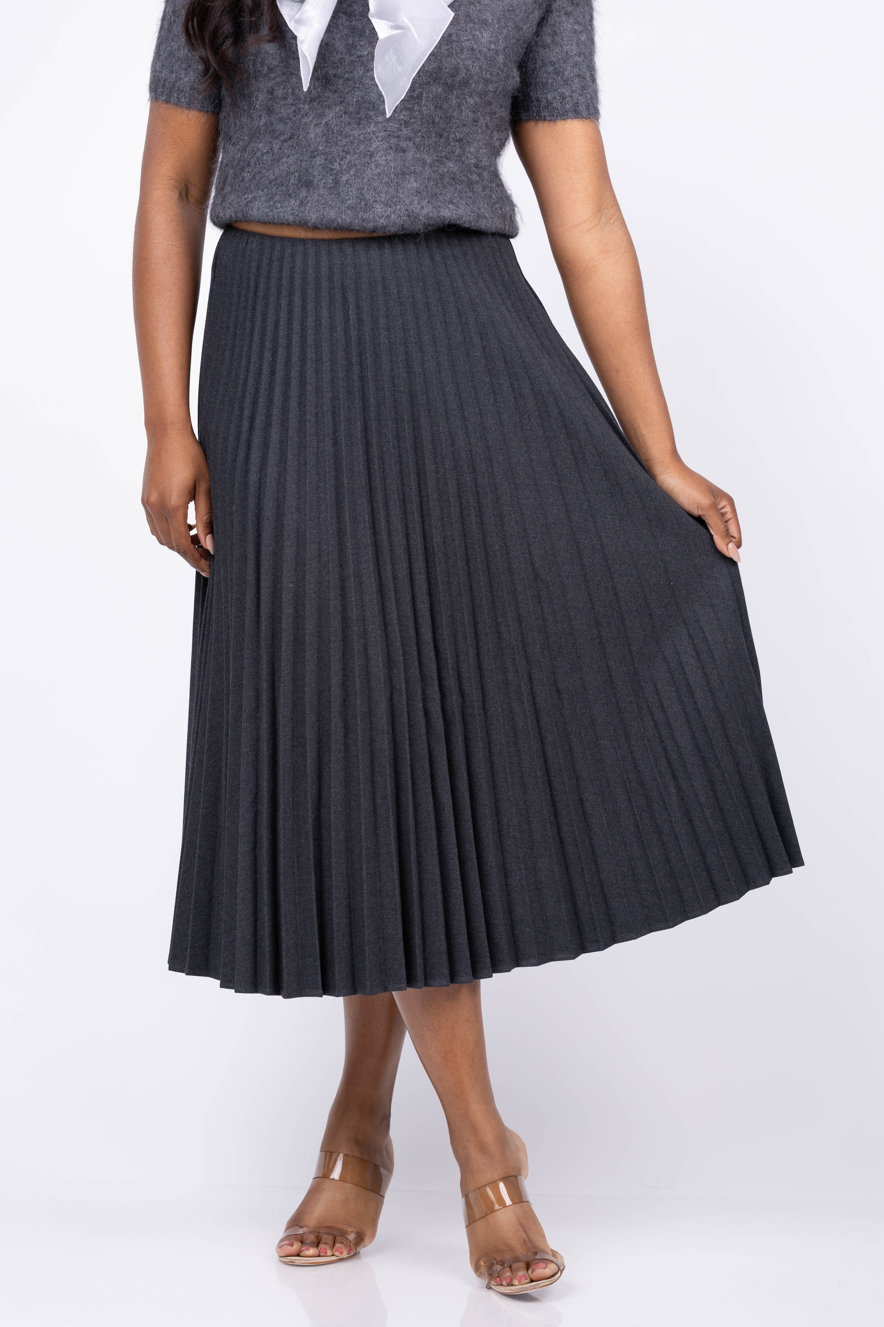 Milly Pleated Midi Skirt in Grey