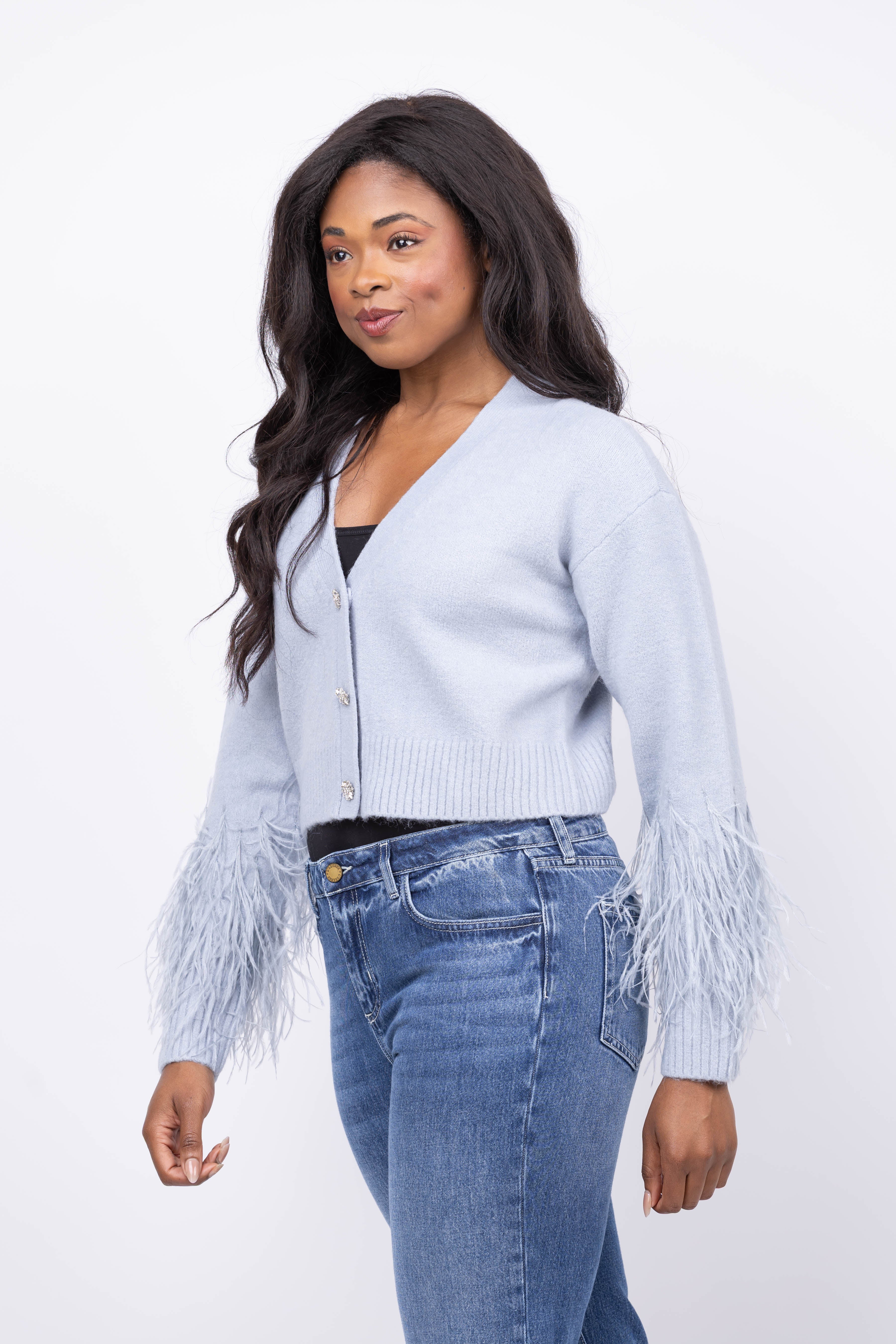 Lumignon feather ribbon op cardiganブルー F Lumignon feather ribbon op cardiganブルー F Lumignon feather