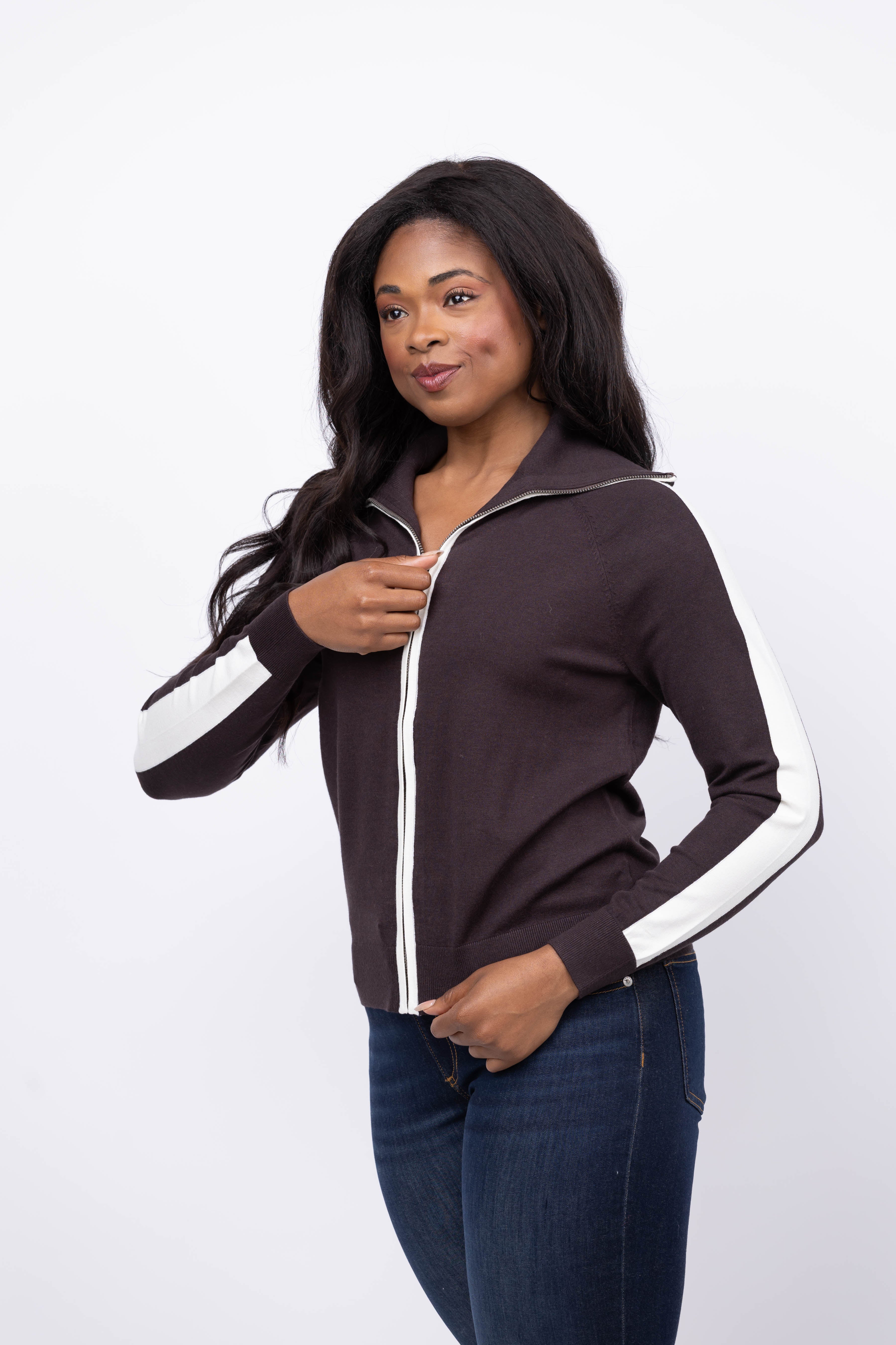 J. Society Single Stripe Zip Front Jacket in Chocolate