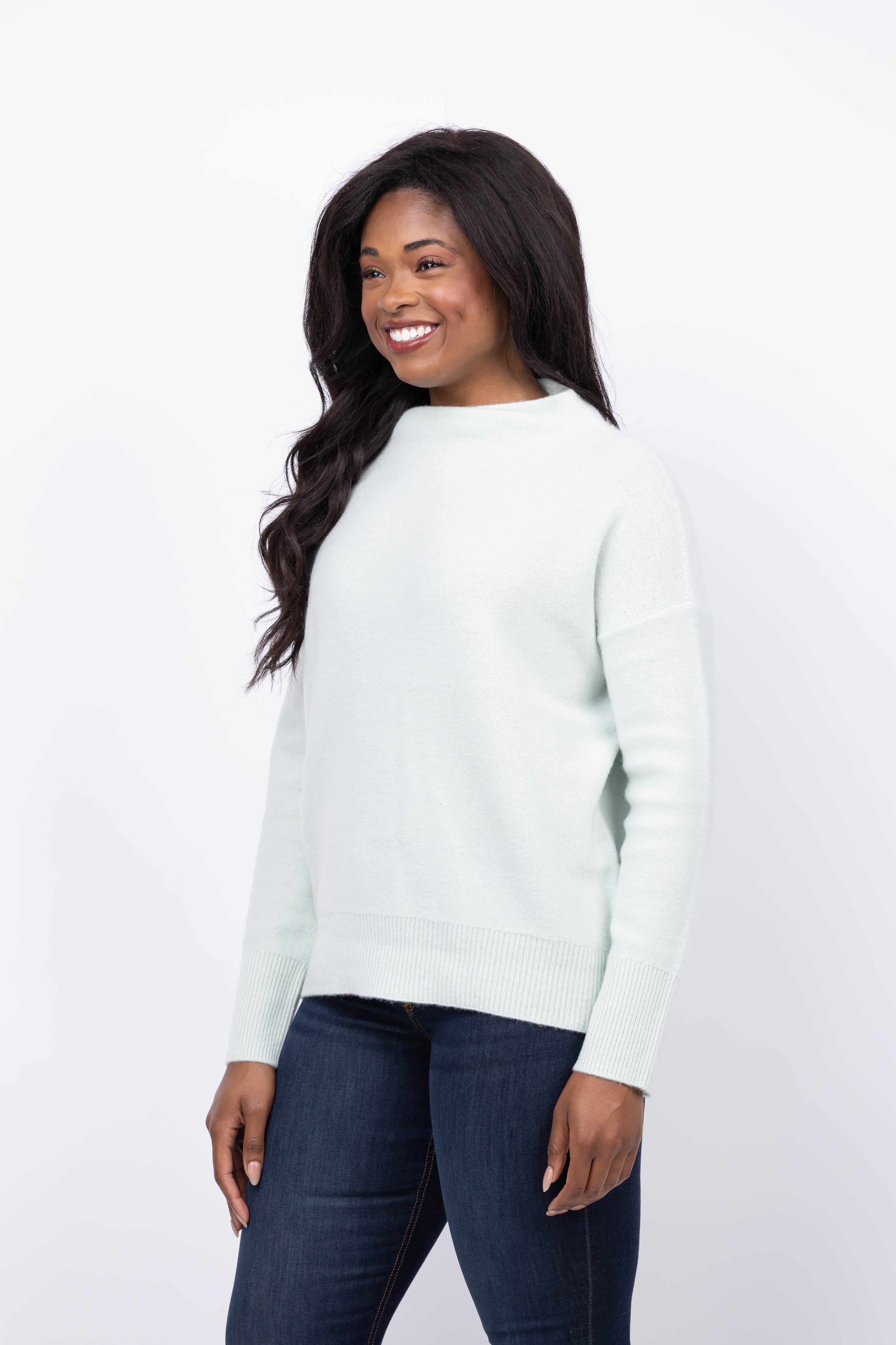 Vince Boiled Funnel Neck Pullover Sweater in Aloe