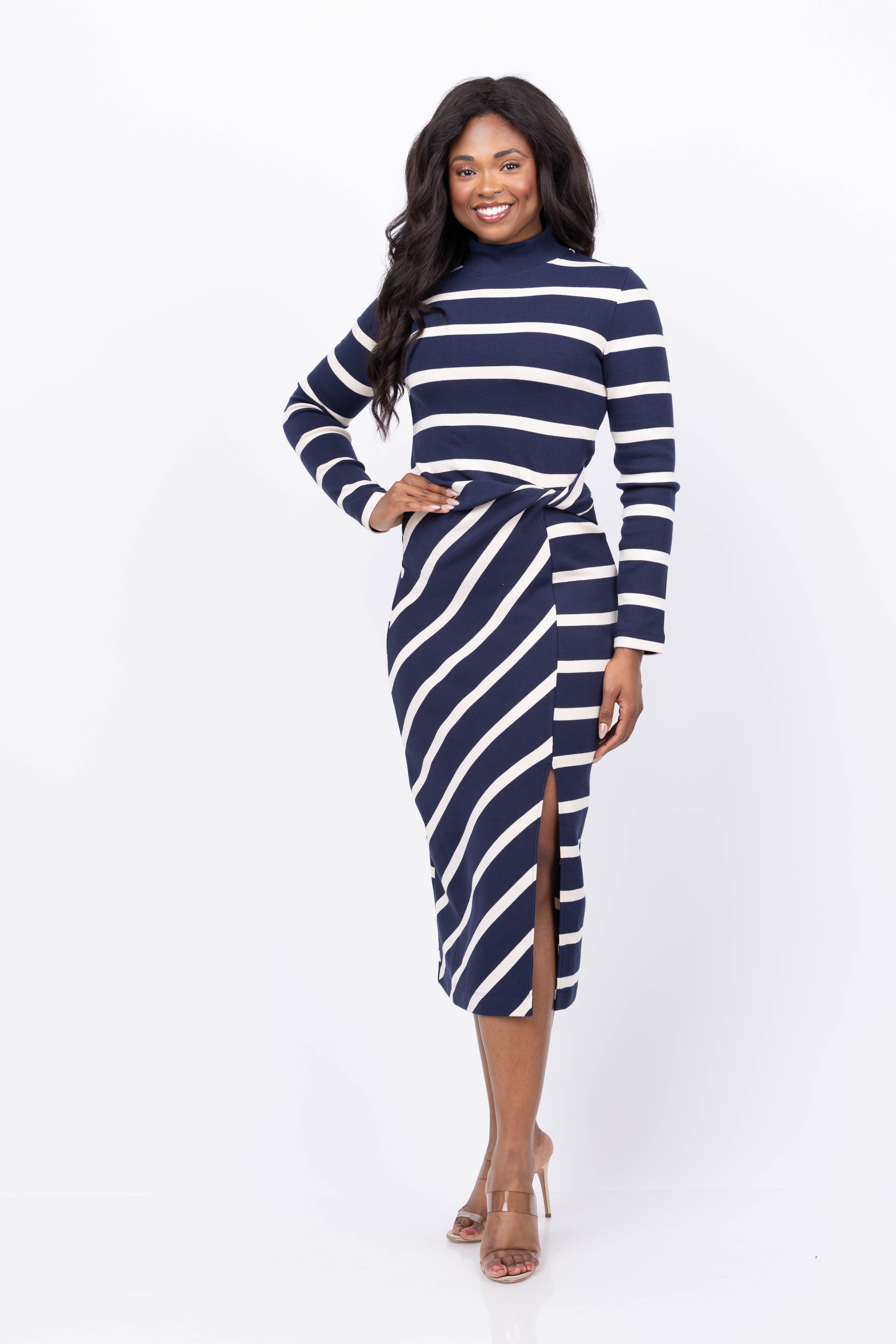 Tanya Taylor | Brindy Dress | Maritime Blue/cream Wide Stripe - L Tanya Taylor | Brindy Dress | Maritime Blue/cream Wide Stripe - L